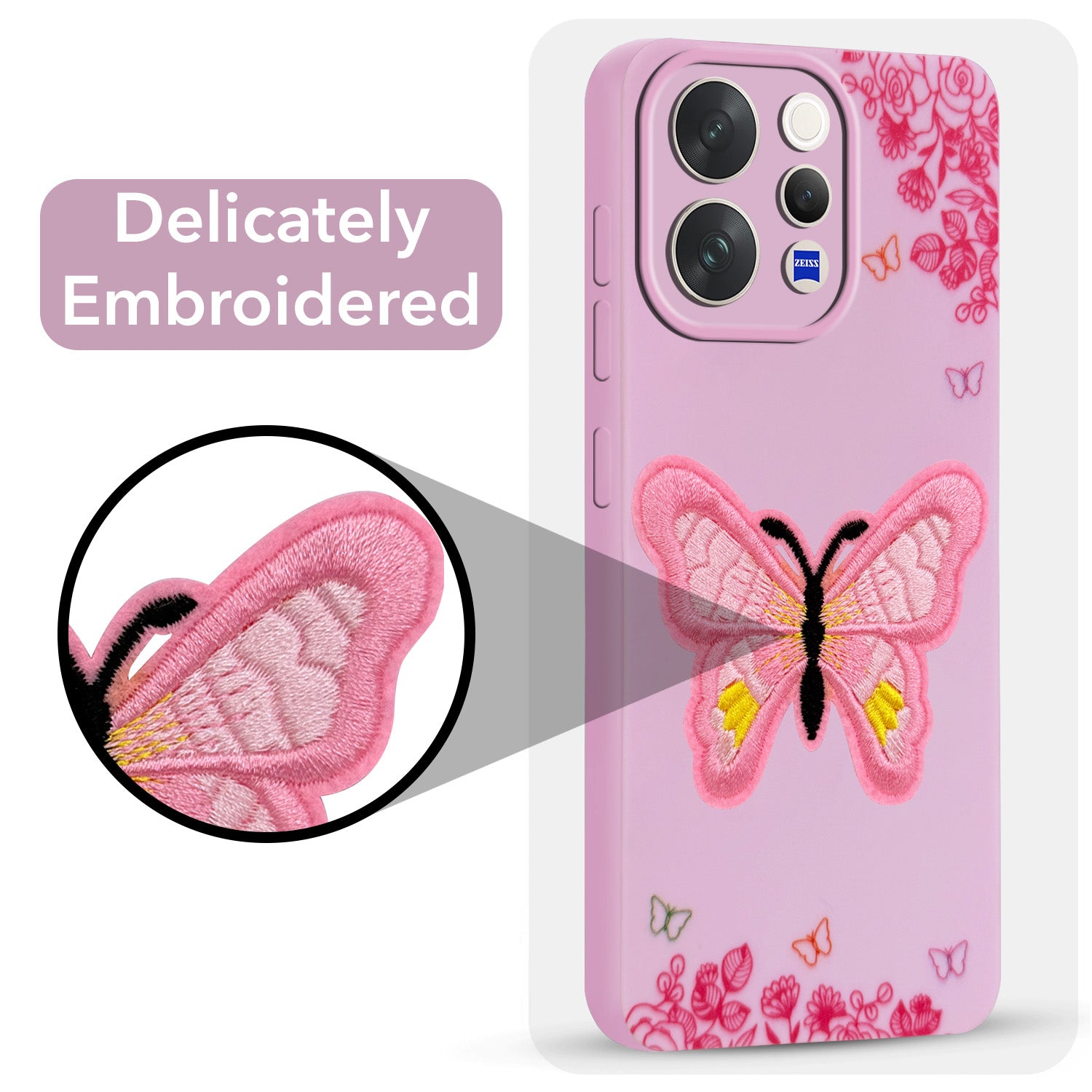 For Vivo V70 | Vivo V70 Elite 5G Back Cover Case (Soft Butterfly Embroidery | Women Teen Girls | Camera Protection| Matte Silicone)