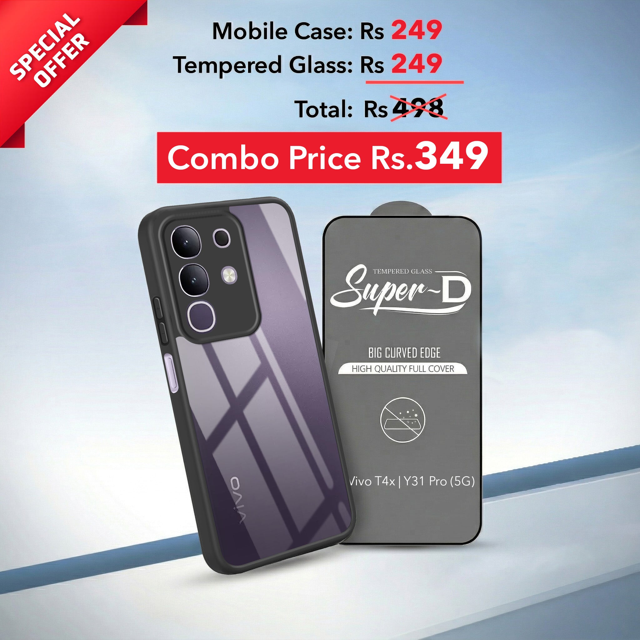 For Vivo T4x | Vivo Y31 Pro Combo with Back Cover and 9H Tempered Glass (Lifetime Anti-Yellow | Crystal Clear Shockproof | Oleophobic Coating Screen Glass)