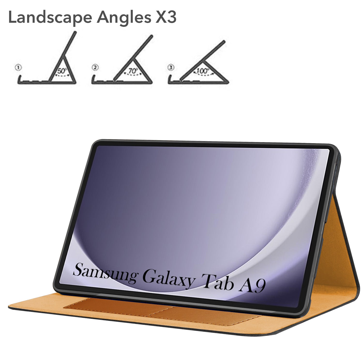 For Samsung Galaxy Tab A9 8.7 Inch SM-X110/X115 Flip Cover Folio Cover (PU Matte Leather | Multi-Angle Smart Stand | Card Storage Slots | Silicone Back Pouch)