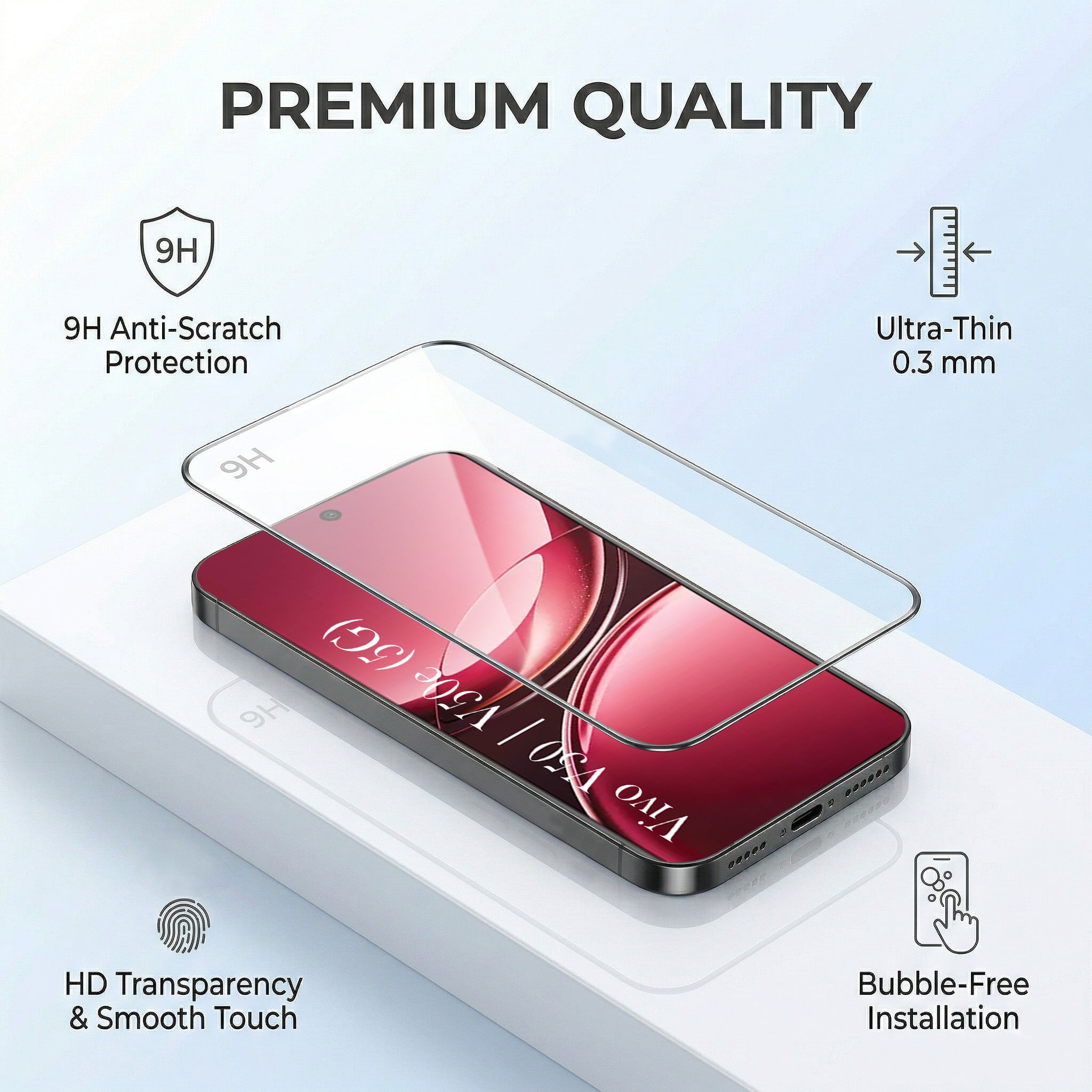For Vivo V50 | Vivo V50e Combo with Back Cover and 9H Tempered Glass (Textured Grip Design | Micro-Fiber Cloth Inside | Oleophobic Coating Screen Glass)