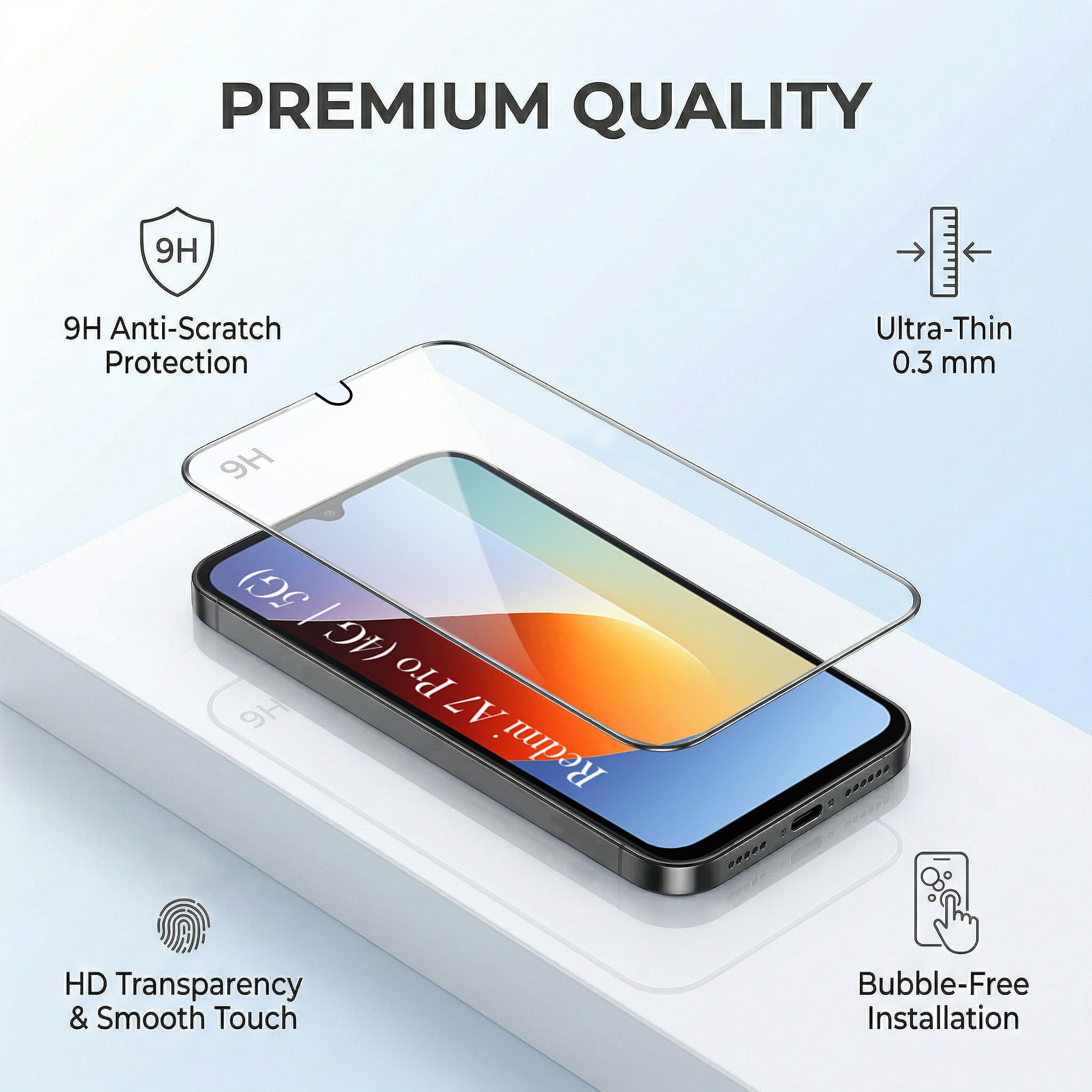 For Redmi A7 Pro 5G Combo with Back Cover and 9H Tempered Glass (Lifetime Anti-Yellow | Sleek Hard Crystal | Oleophobic Coating Screen Glass)