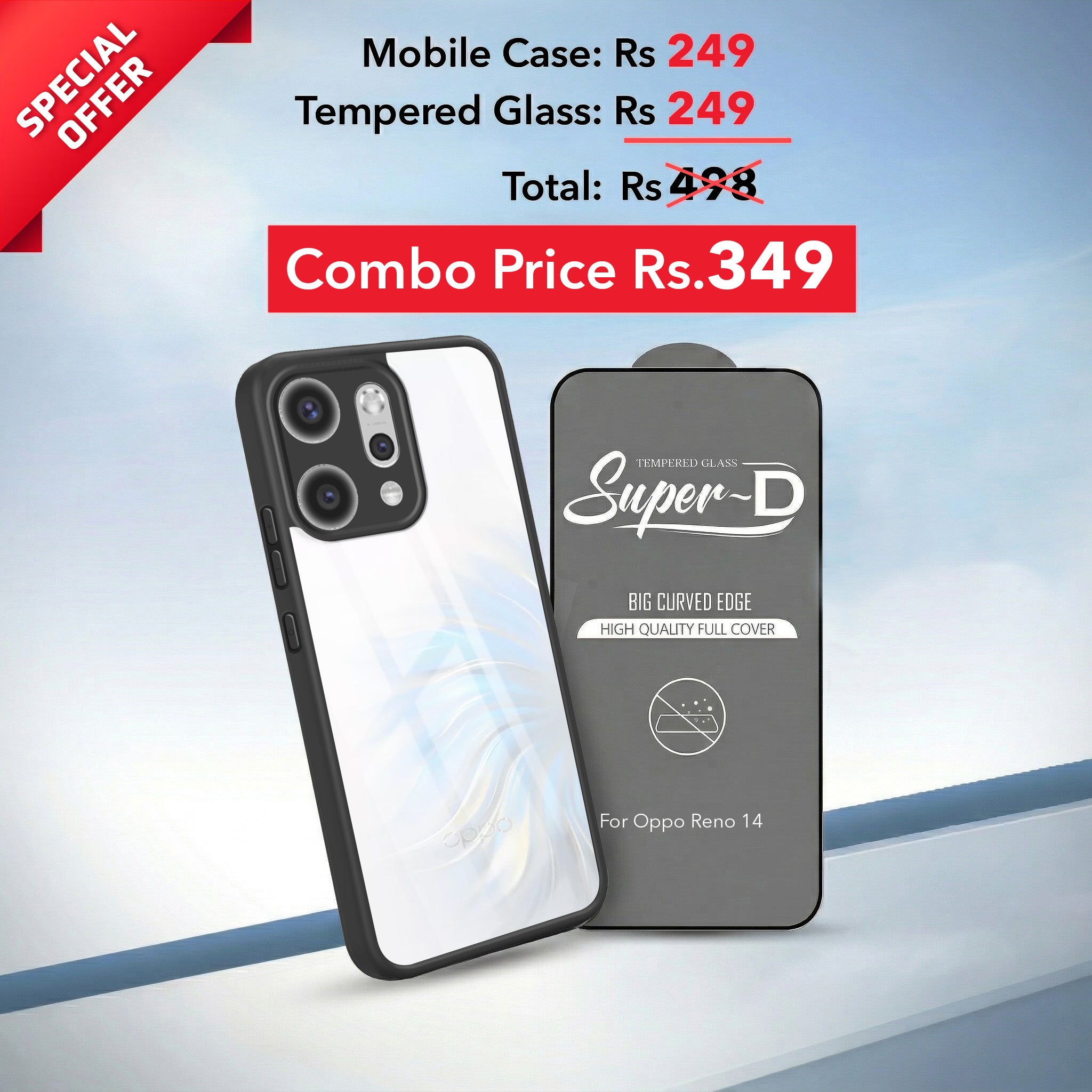 For Oppo Reno14 5G | Oppo Reno 14 5G Combo with Back Cover and 9H Tempered Glass (Lifetime Anti-Yellow | Crystal Clear Shockproof | Oleophobic Coating Screen Glass)