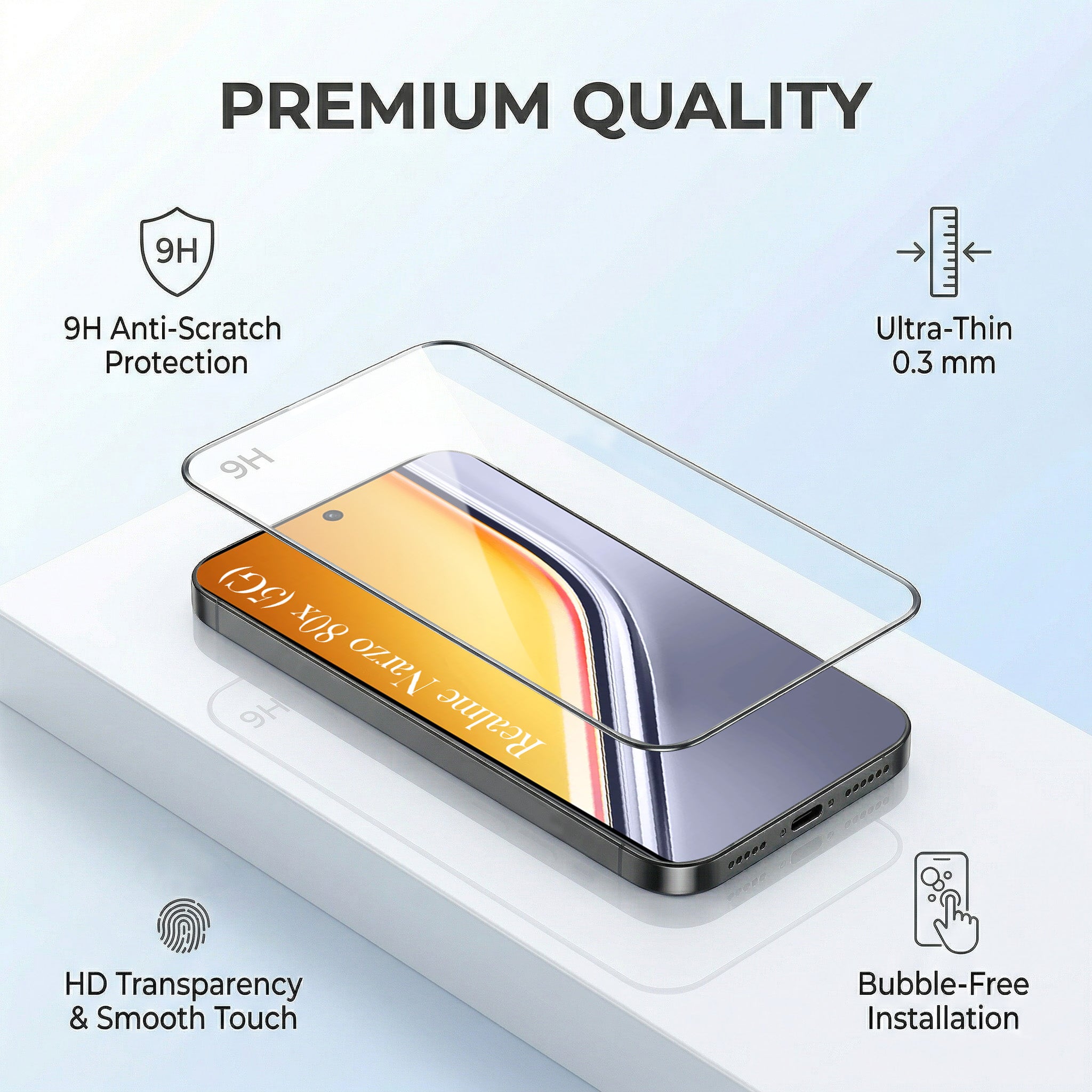For Realme Narzo 80x Combo with Back Cover and 9H Tempered Glass (Liquid Silicone | Camera Protection | Oleophobic Coating Screen Gla