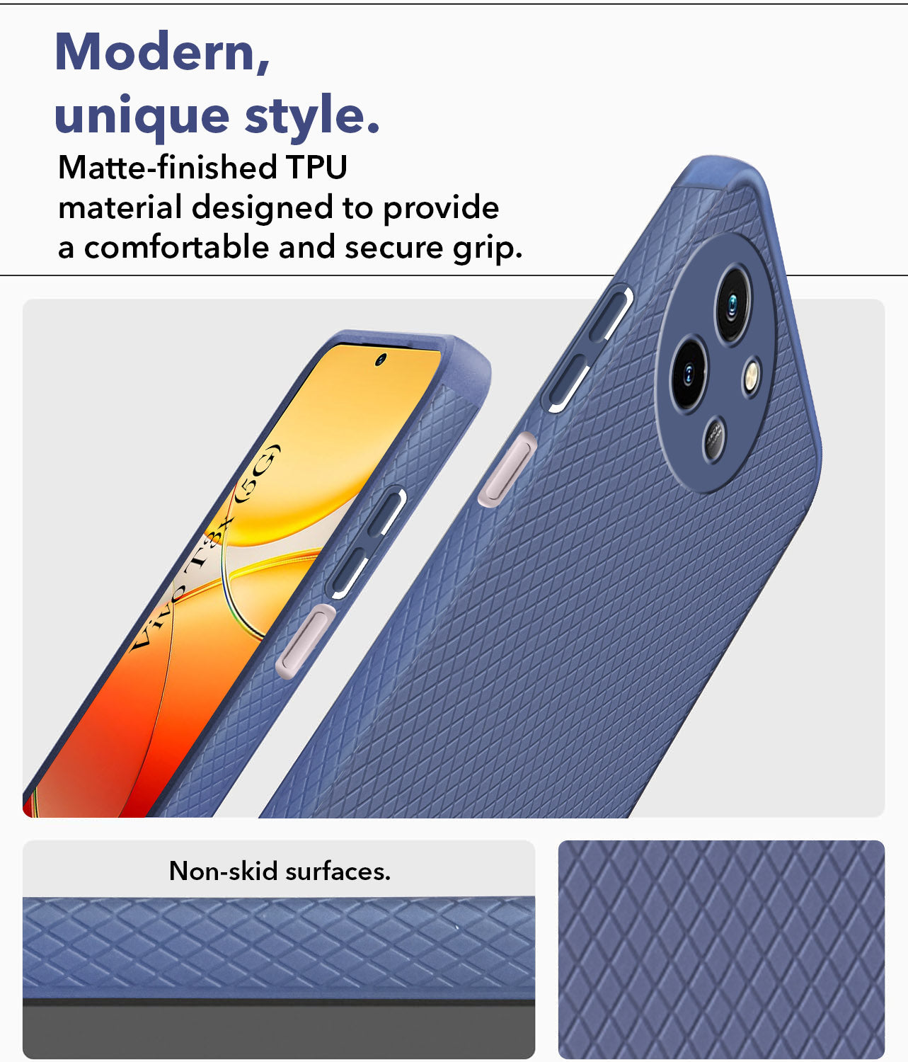 For Vivo T3x 5G Back Cover Case (Liquid Silicone | Side Grip | Camera Protection)