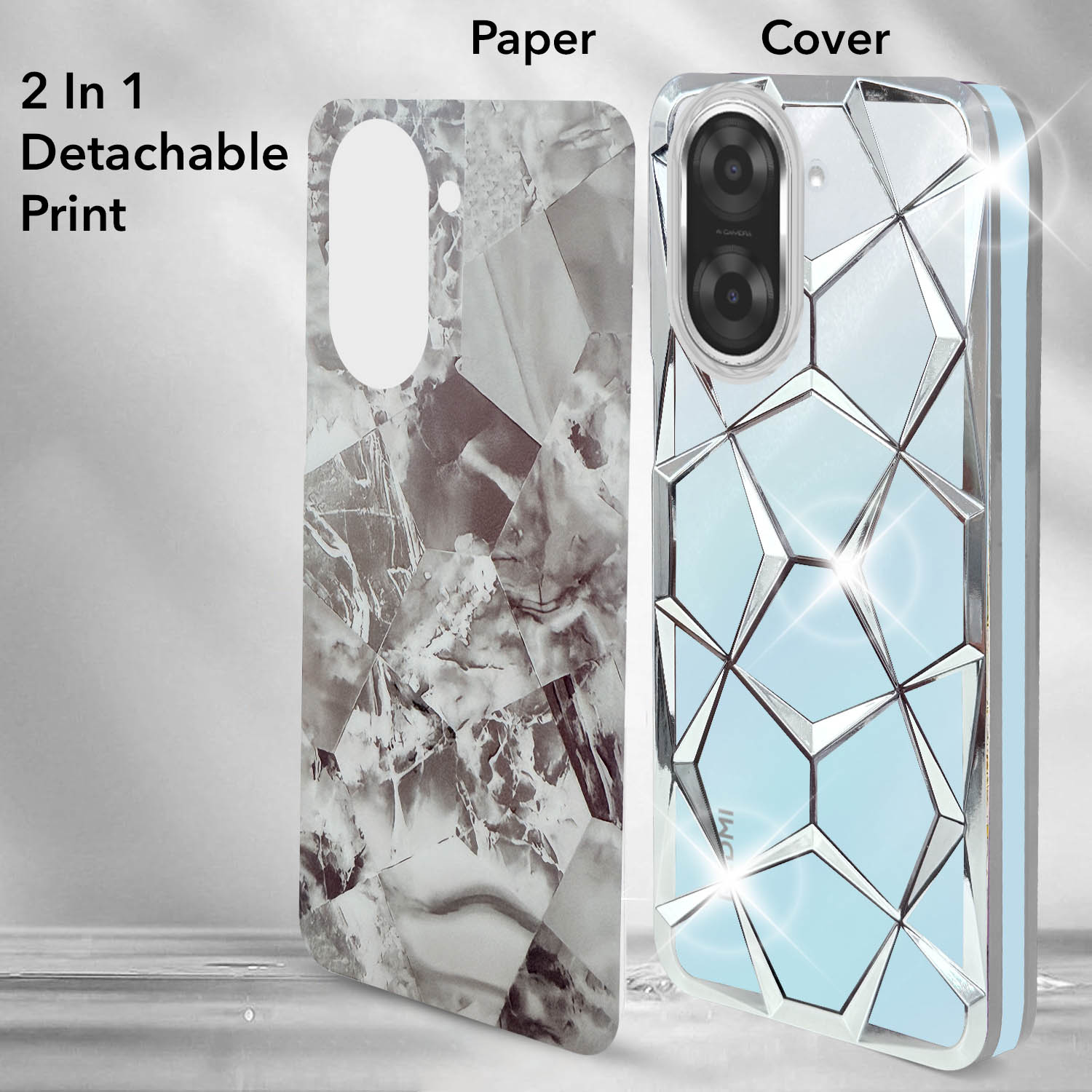 For Redmi A5 4G Back Cover Case (Dual Design Glitter Sparkle and Detachable Diamond Print Case | Soft and Flexible)