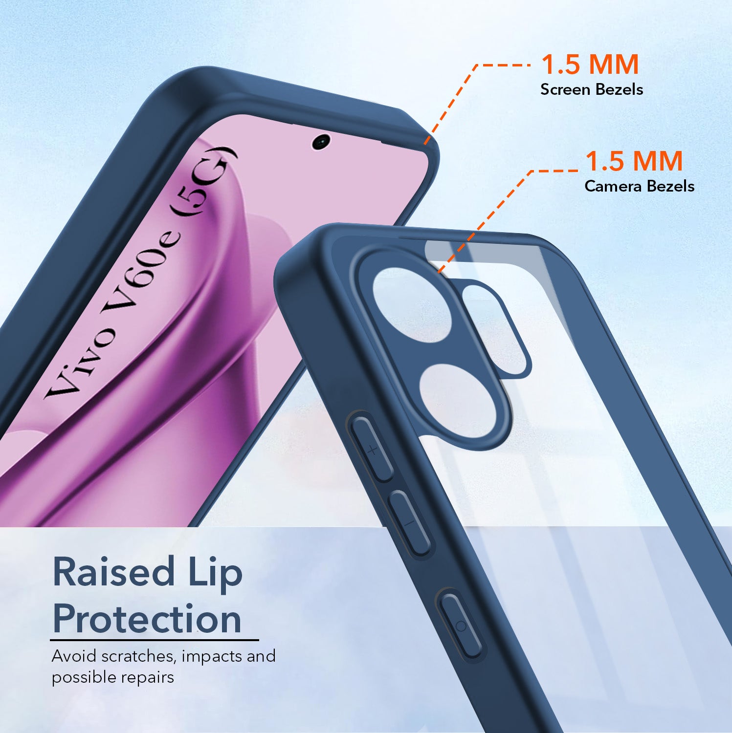 For Vivo V60e Back Cover Case Ultra-Hybrid (Lifetime Anti Yellow | Anti Scratch | Crystal Clear Shockproof)