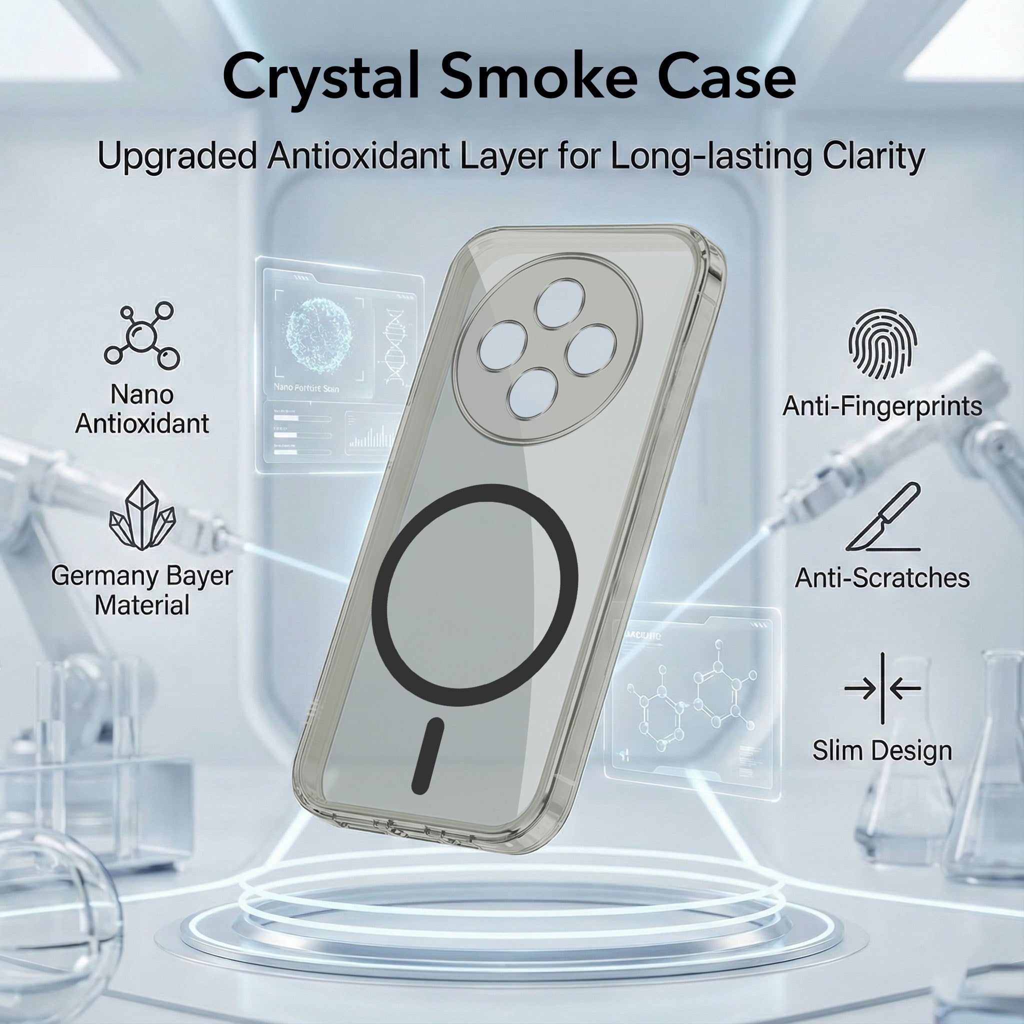 For Oppo Reno 12F Back Cover Case Lifetime Anti-Yellow MagSafe Compatible Clear (Sleek Hard Crystal | Shockproof and Camera Protection)