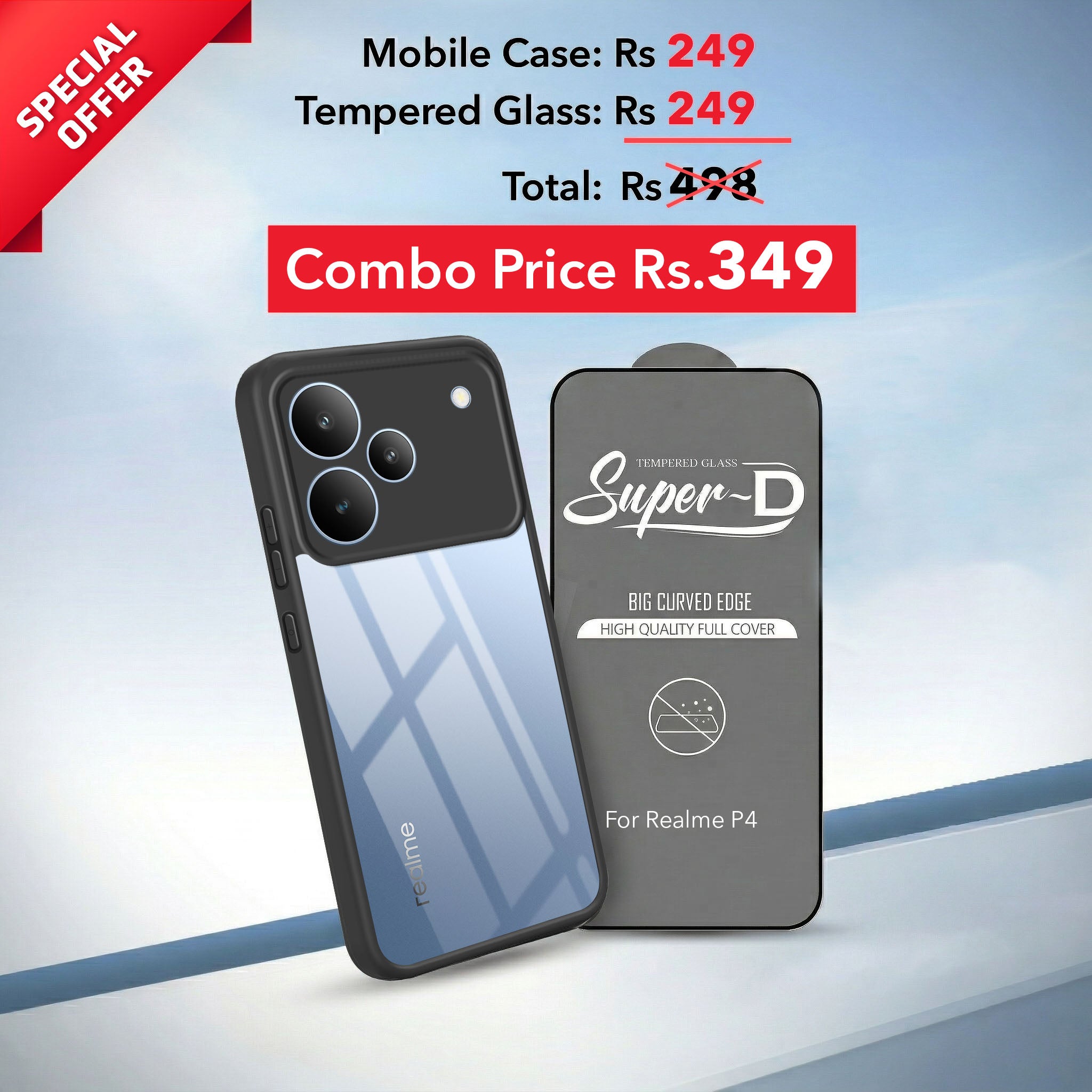 For Realme P4 Combo with Back Cover and 9H Tempered Glass (Lifetime Anti-Yellow | Sleek Hard Crystal | Oleophobic Coating Screen Glass)