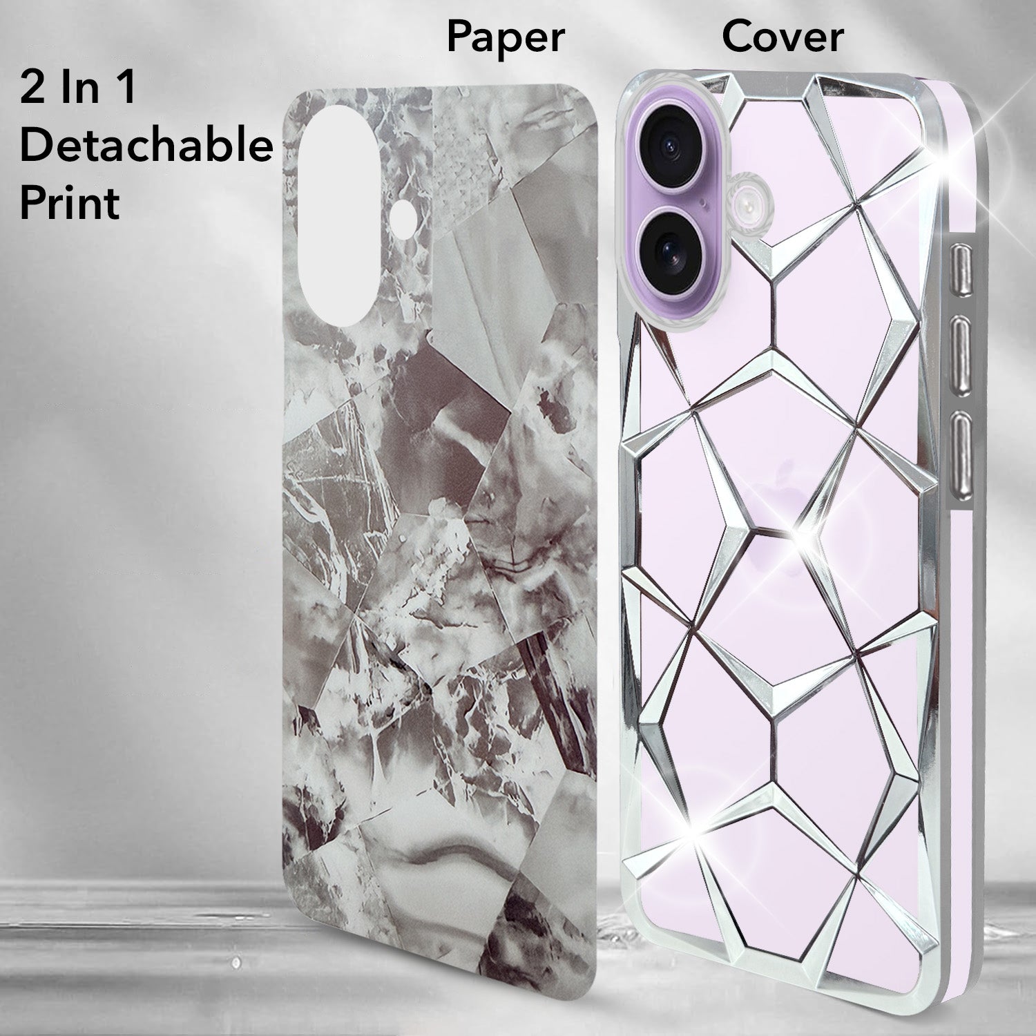 For Apple iPhone 17 Back Cover Case Compatible 3D Silicone (Dual Design Glitter Sparkle and Detachable Diamond Print Case | Soft and Flexible)