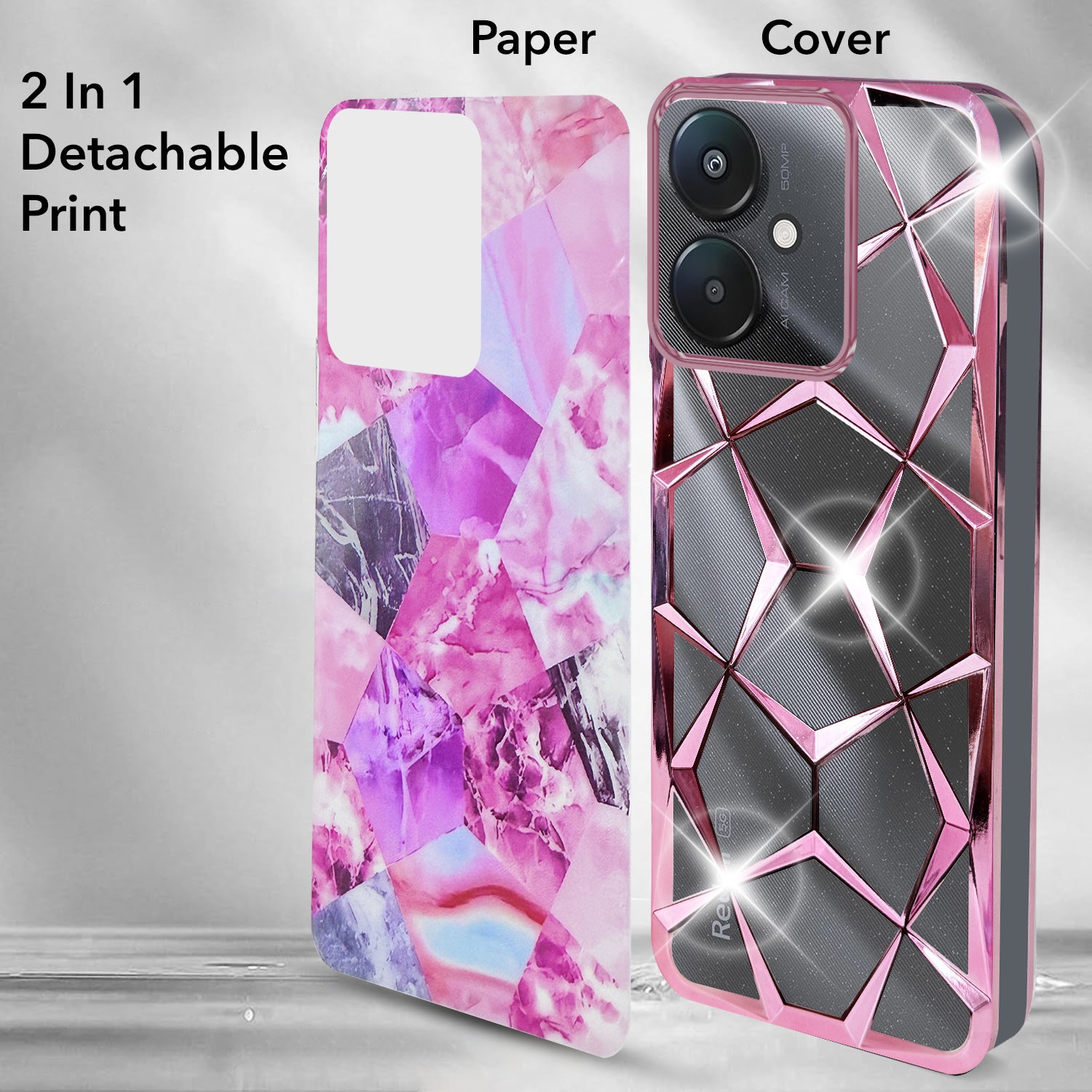 For Poco M6 5G Back Cover Case (Dual Design Glitter Sparkle and Detachable Diamond Print Case | Soft and Flexible)
