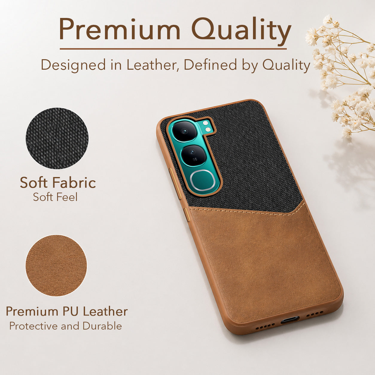 For Vivo Y300 Back Cover Case (Dual PU Leather Stitch | Professional Minimalist | Soft and Flexible)