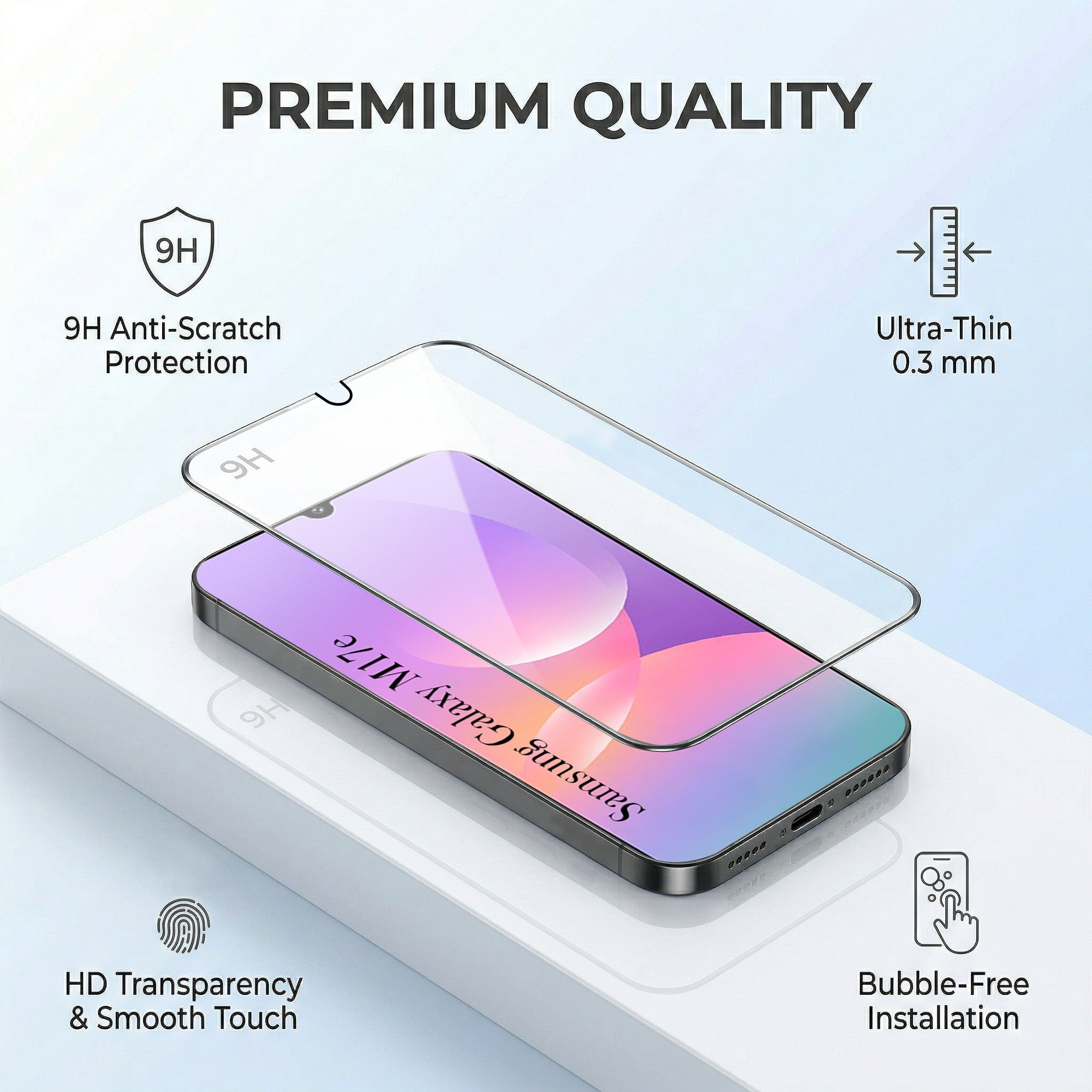 For Samsung Galaxy M17e Combo with Back Cover and 9H Tempered Glass (Liquid Silicone | Camera Protection | Oleophobic Coating Screen Glass)