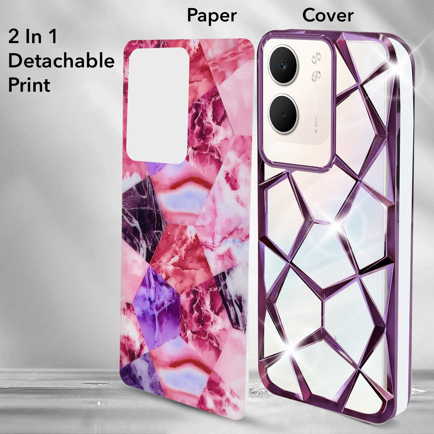 For Oppo A5X 3D Silicone Back Cover Case Compatible (Dual Design Glitter Sparkle and Detachable Diamond Print Case | Soft and Flexible)