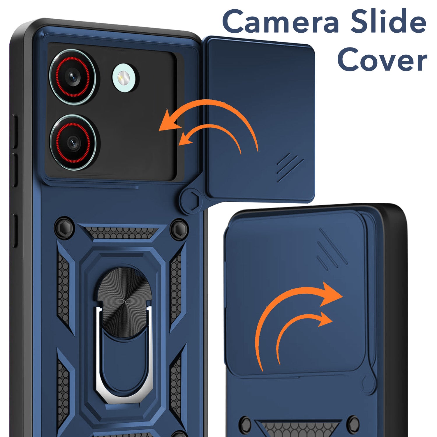 For Redmi Turbo 5 Back Cover Case Hybrid Armor (Sliding Shutter Camera Protection | Polycarbonate |Ring Holder Kickstand)