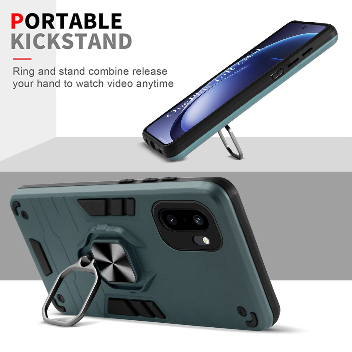 For OnePlus 15R Back Cover Case Hybrid Armor (Shockproof Dual Layer Polycarbonate |Ring Holder Kickstand)