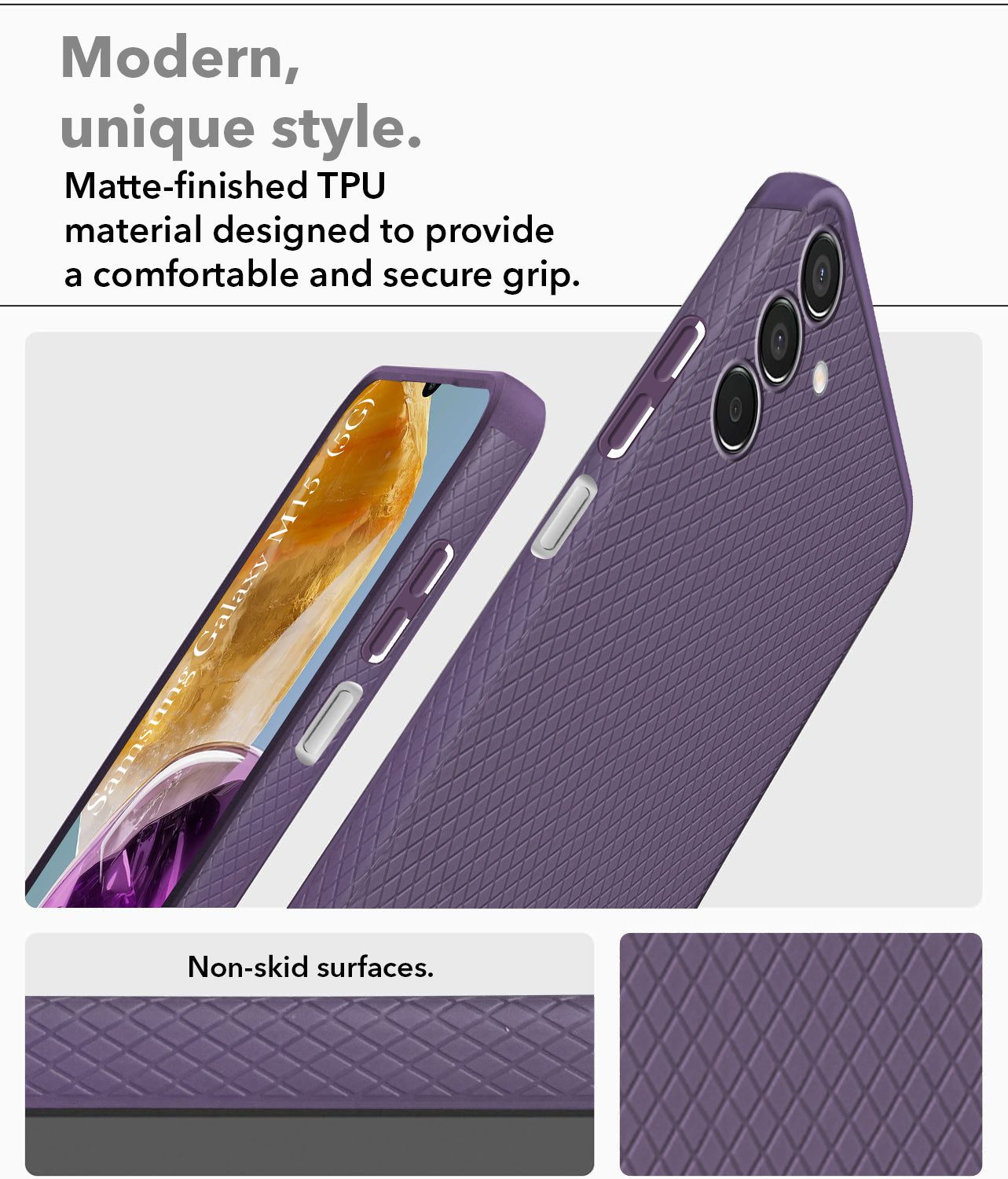 For Samsung Galaxy M15 5G Back Cover Case (Liquid Silicone | Side Grip | Camera Protection)