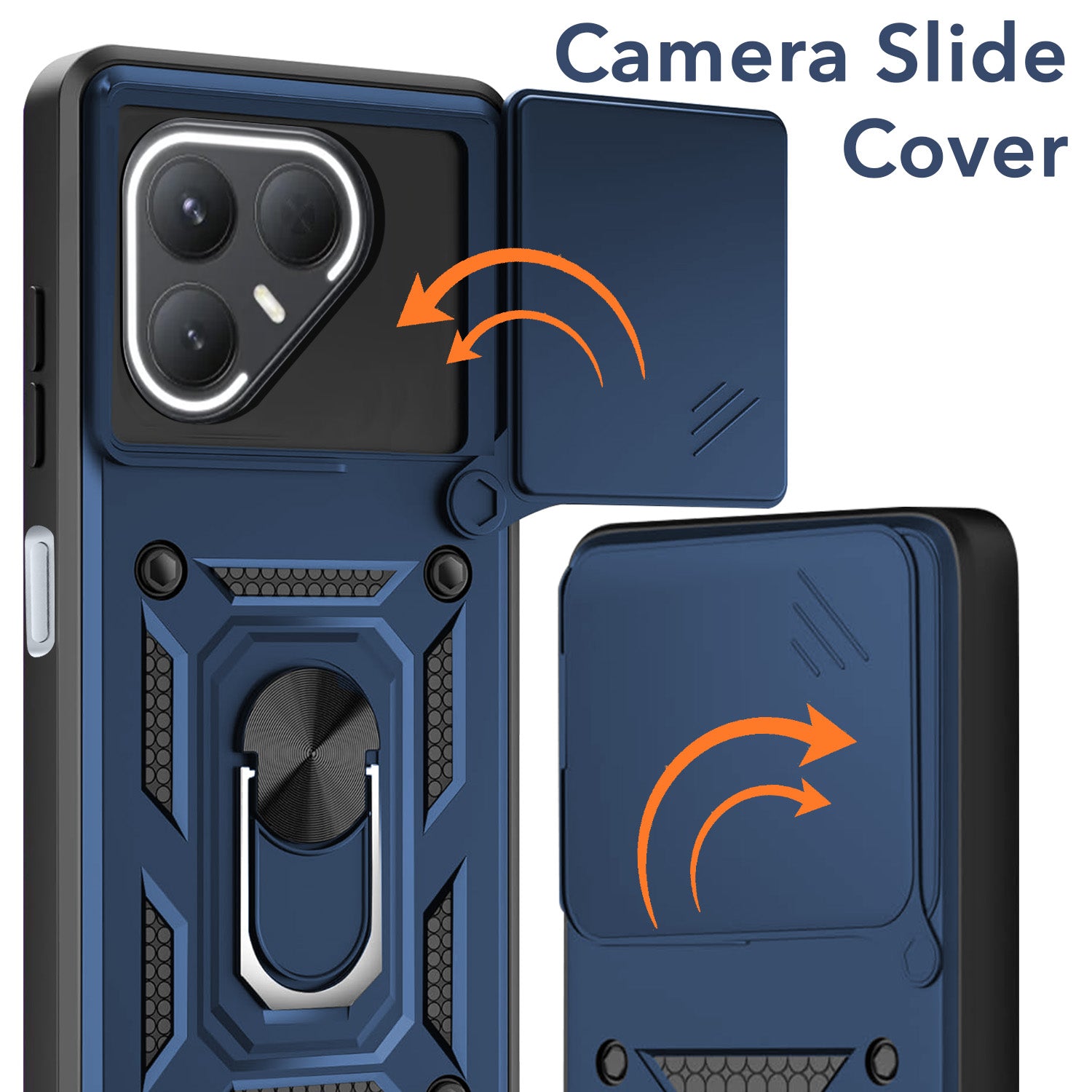 For Tecno Pova 7 Pro 5G Back Cover Case Hybrid Armor (Sliding Shutter Camera Protection | Polycarbonate |Ring Holder Kickstand)