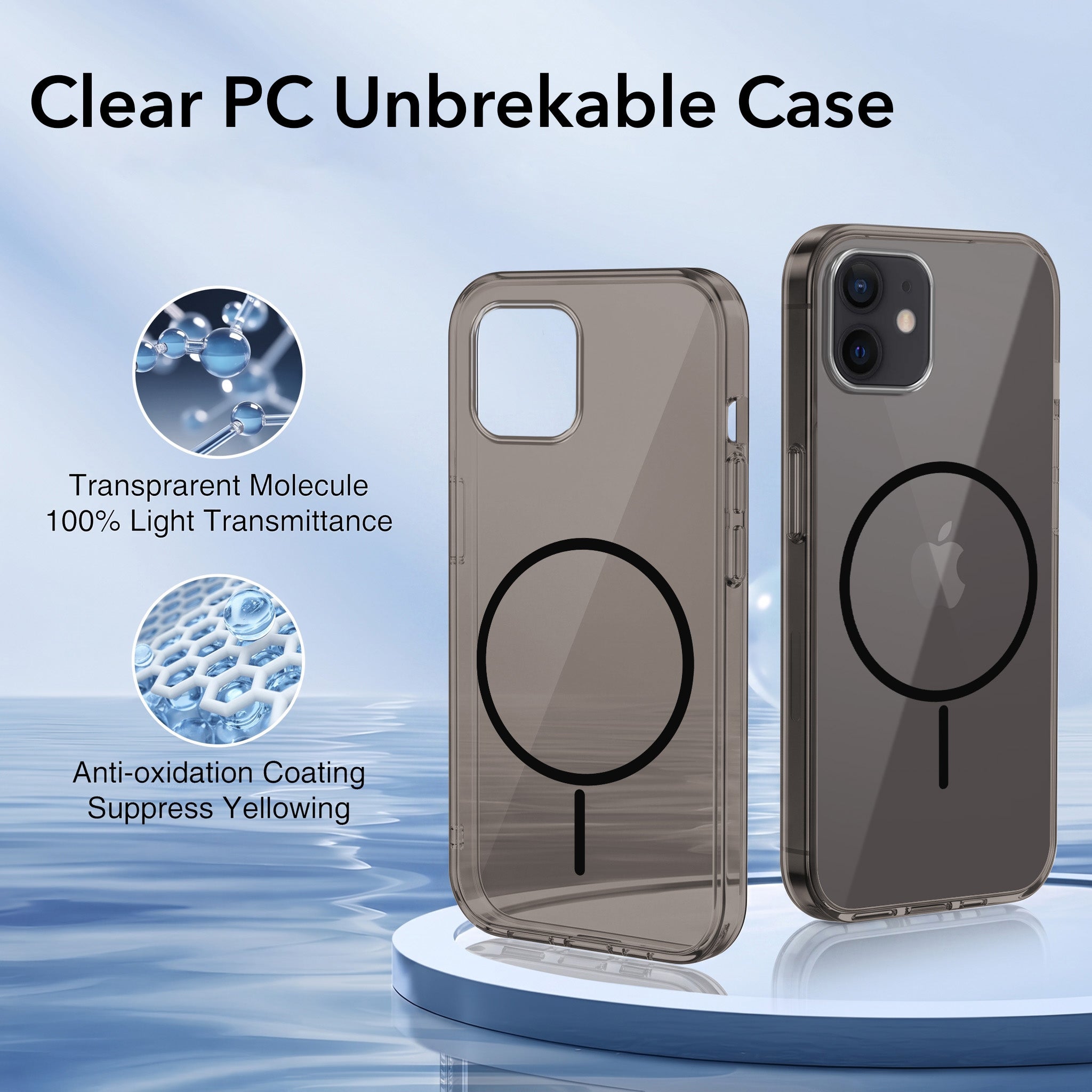 For Apple iPhone 12 Back Case Cover Crystal Anti Yellow (Unbreakable PC | MagSafe Wireless Charging Support |Camera Protection Bump)