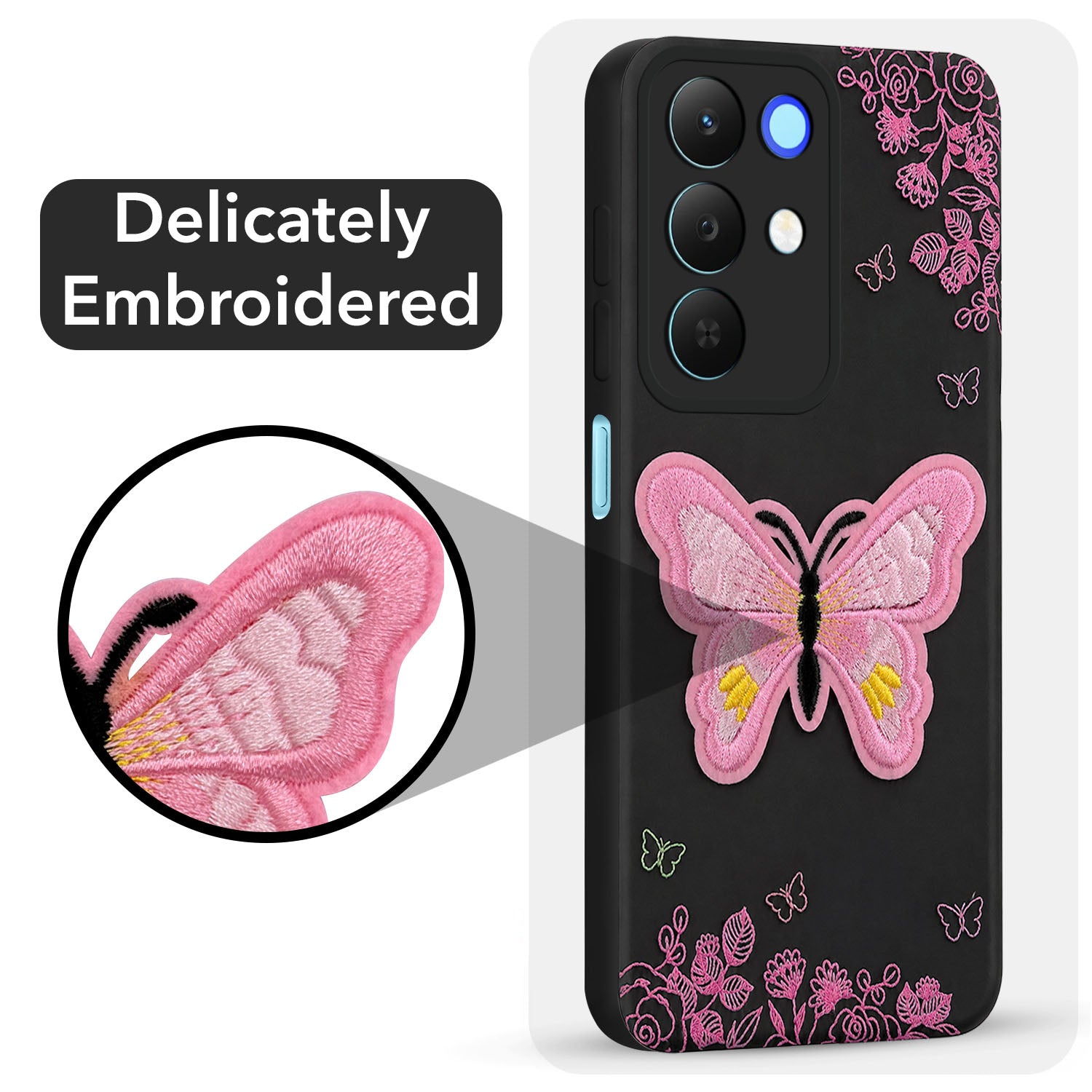 For Realme 15X Back Cover Case (Soft Butterfly Embroidery | Women Teen Girls | Camera Protection| Matte Silicone)