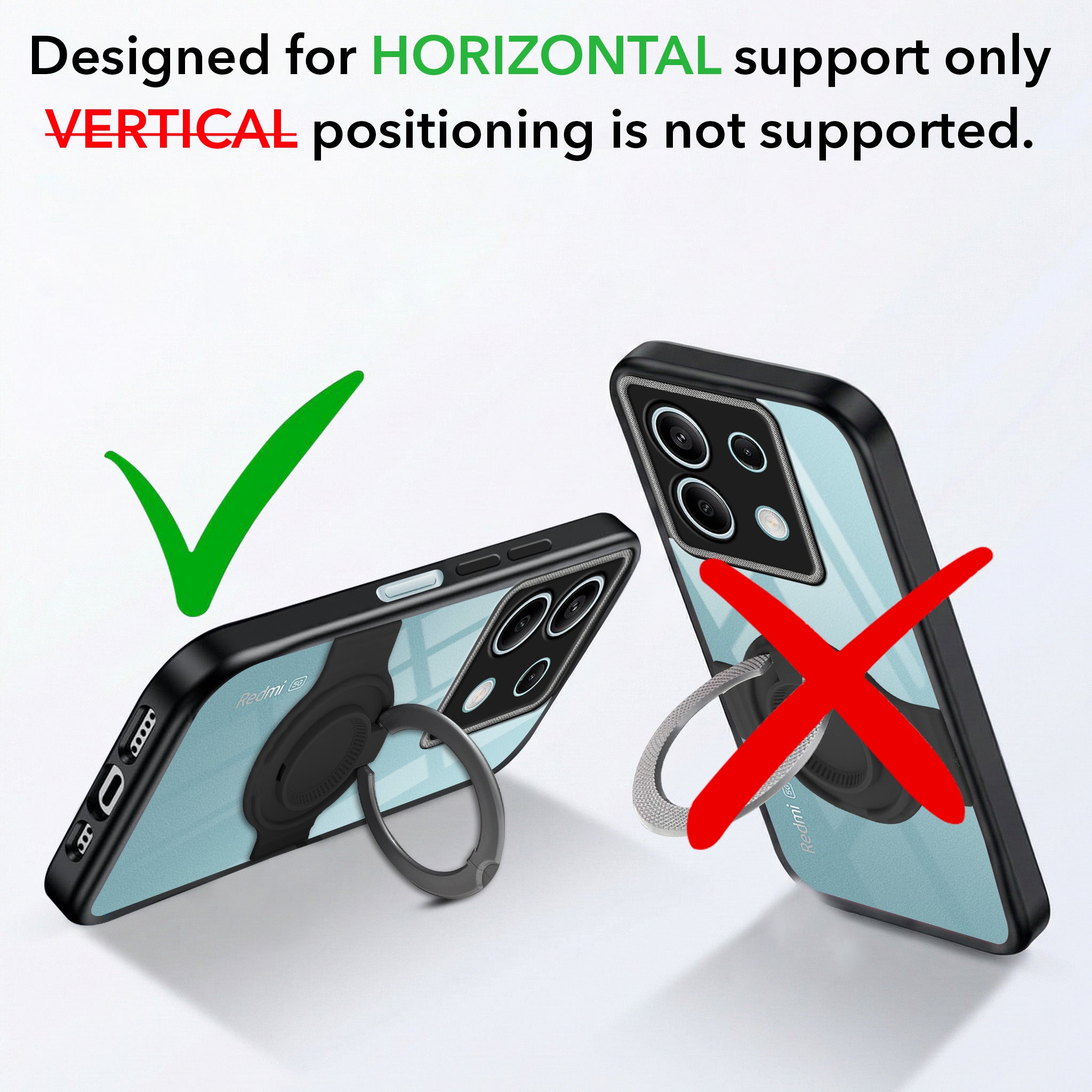 For Xiaomi Redmi Note 13 5G Back Cover Case with stand (Built-in Ring Holder Kickstand | Lifetime Anti Yellow | Camera Protection)