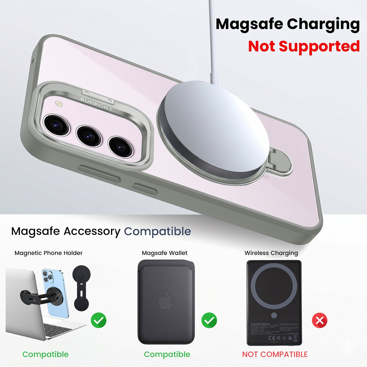 For Samsung Galaxy S23 5G Back Cover Case Crystal (Lifetime Anti Yellow | Magnetic Ring Stand | Camera Lens Protection | MagSafe Compatible)