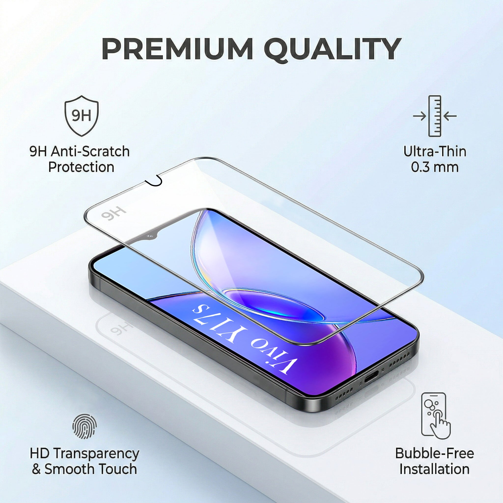 For Vivo Y17s Combo with Back Cover and 9H Tempered Glass (Liquid Silicone | Camera Protection | Oleophobic Coating Screen Glass)