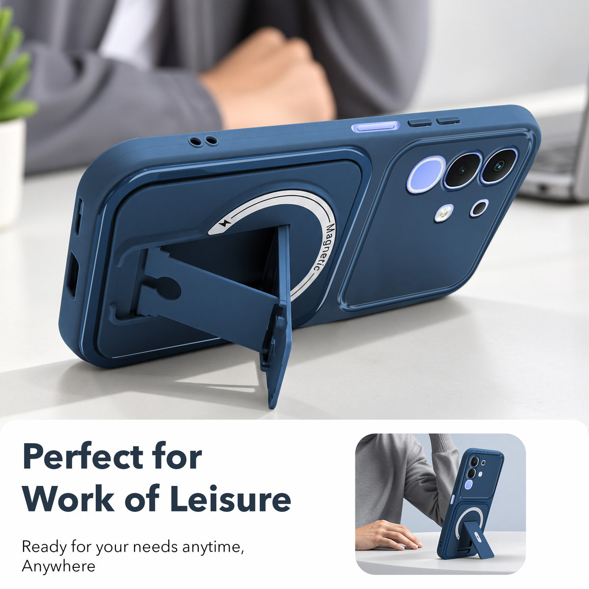 For Vivo iQOO Z10x Back Case Cover Metallic (Hybrid Armor Kickstand | MagSafe Compatible | Camera Protection Shockproof)