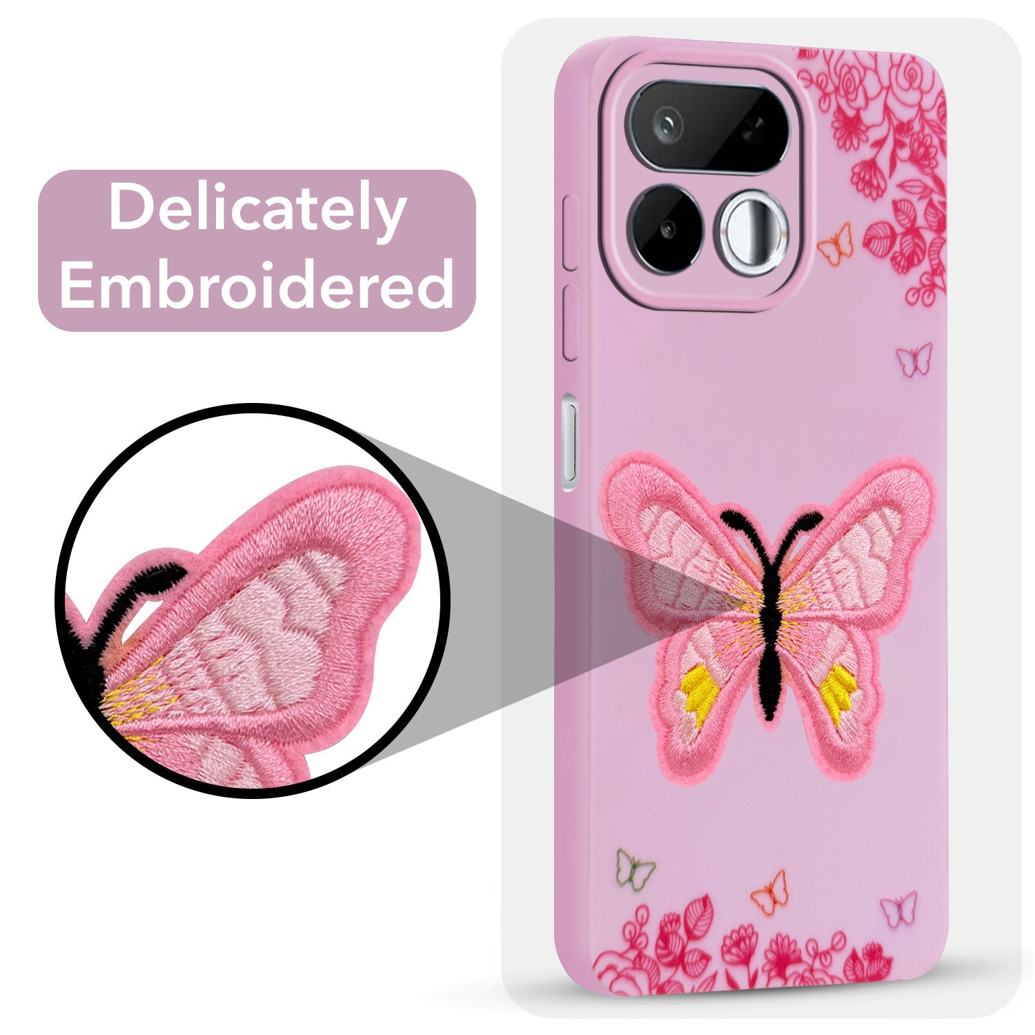For Realme 16T 5G Back Cover Case (Soft Butterfly Embroidery | Women Teen Girls | Camera Protection| Matte Silicone)