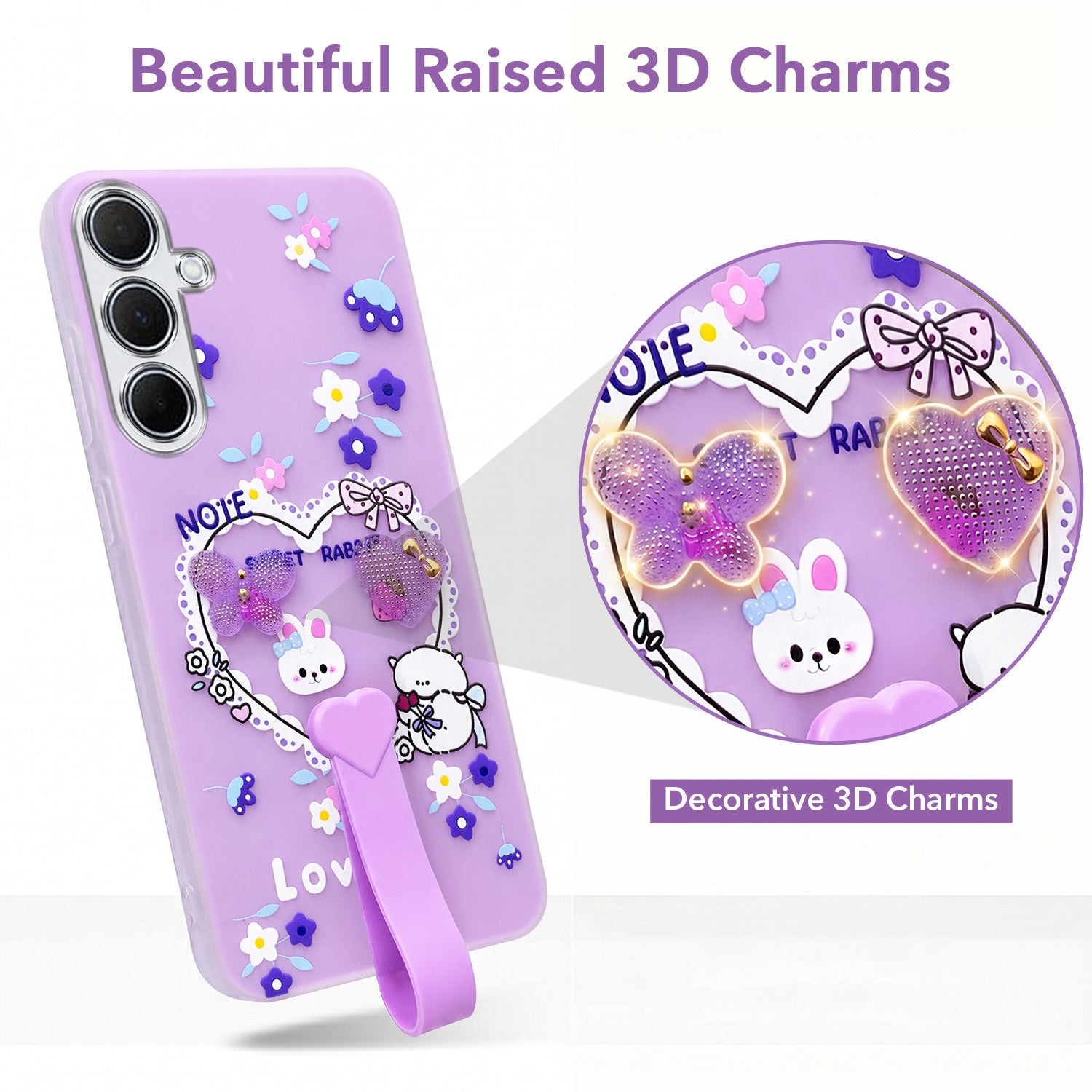 For Samsung Galaxy A35 5G Back Cover Case (3D Cute Heart Strap Holder | Camera Protection | Designer Girls Print)