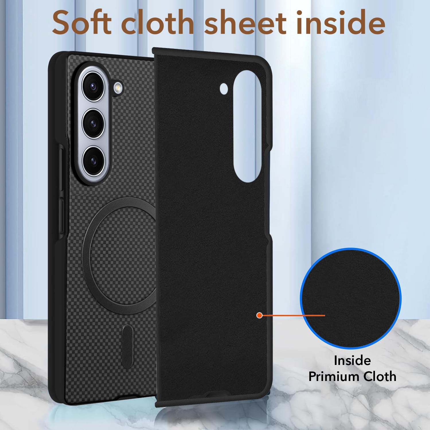 For Samsung Galaxy Z Fold 5 5G Back Case Cover (MagSafe Wireless Charging Compatible | Hexa Leather Finish | Inside Microfiber Cloth)