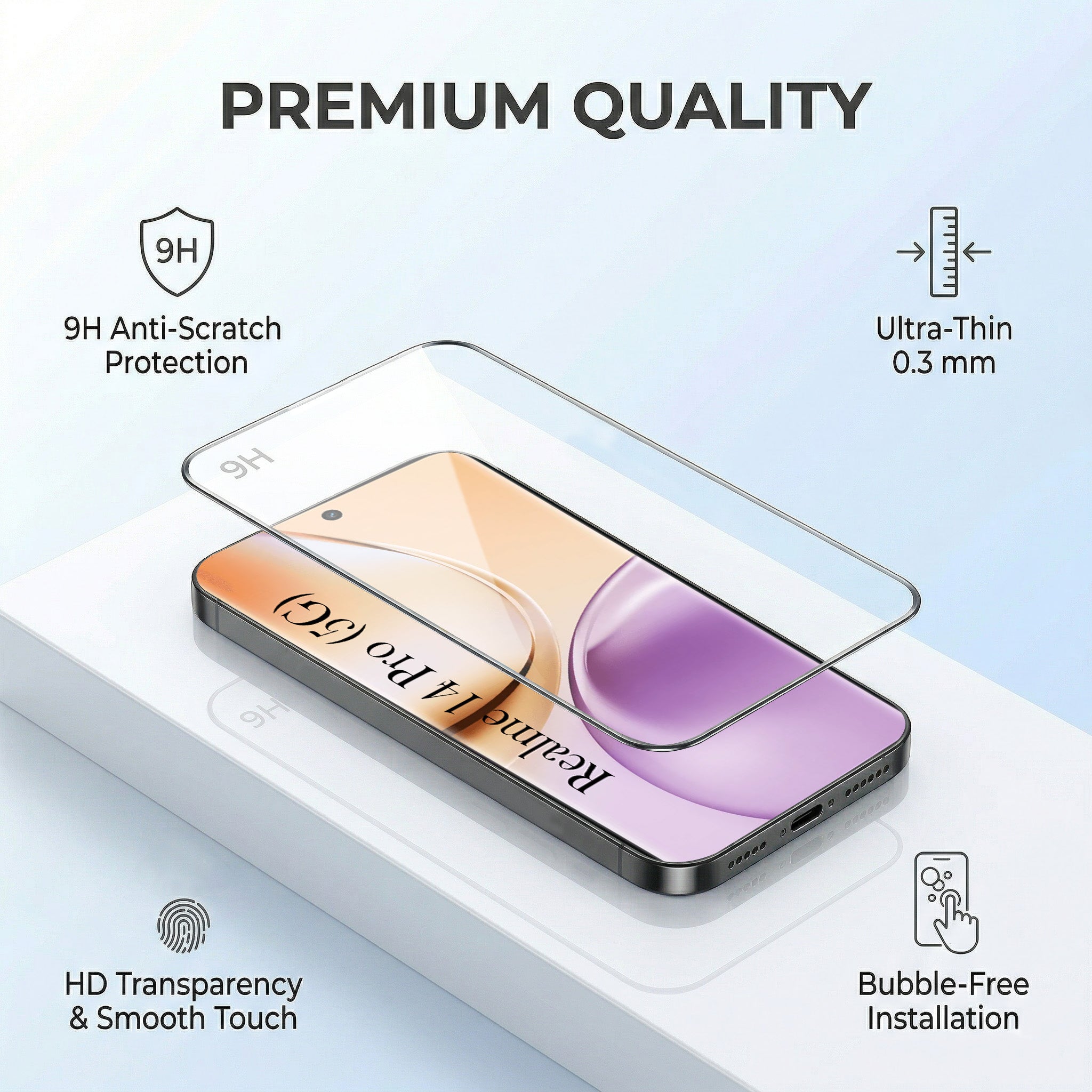 For Realme 14 Pro Combo with Back Cover and 9H Tempered Glass (Textured Grip Design | Micro-Fiber Cloth Inside | Oleophobic Coating Screen Glass)