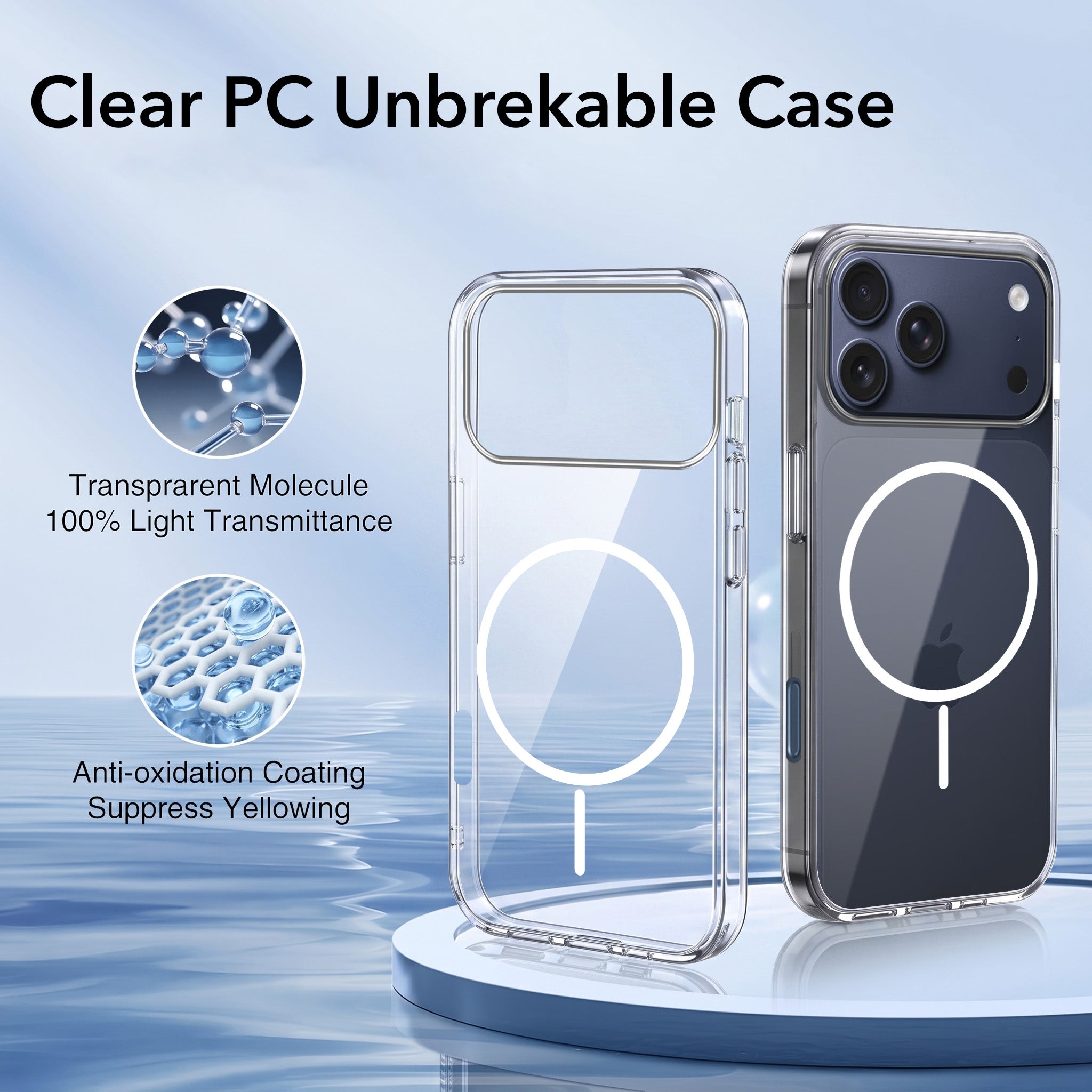 For Apple iPhone 17 Pro Back Case Cover Crystal Anti Yellow (Unbreakable PC | MagSafe Wireless Charging Support |Camera Protection Bump)