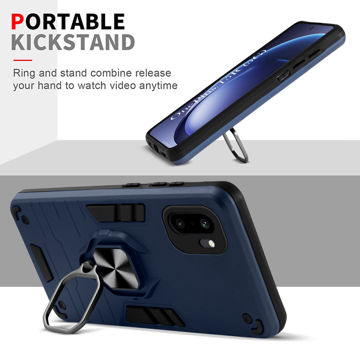 For OnePlus 15R Back Cover Case Hybrid Armor (Shockproof Dual Layer Polycarbonate |Ring Holder Kickstand)