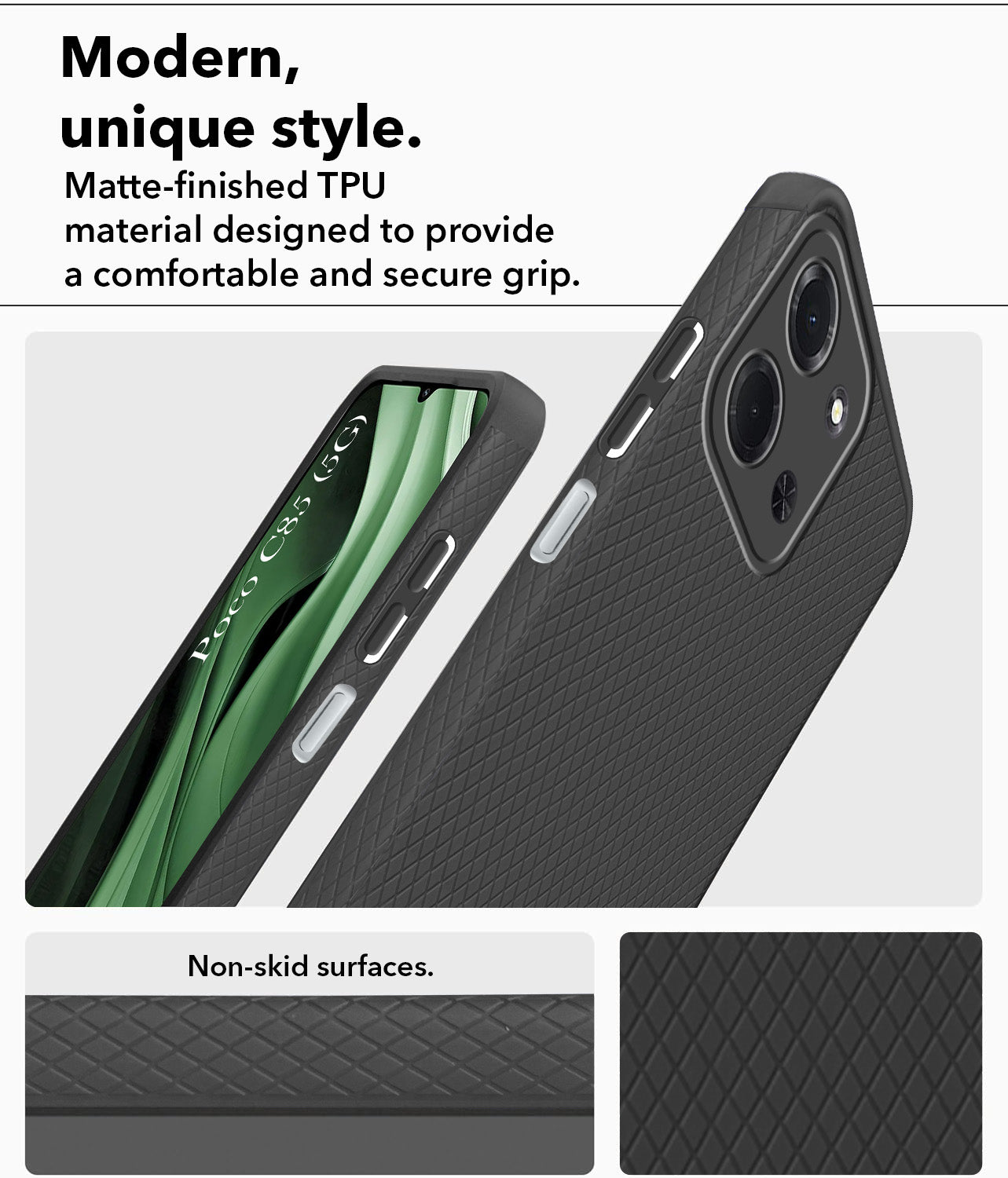 For Poco C85 5G Back Cover Case Liquid Silicone (Camera Protection | Side Grip Texture | Soft and Flexible)