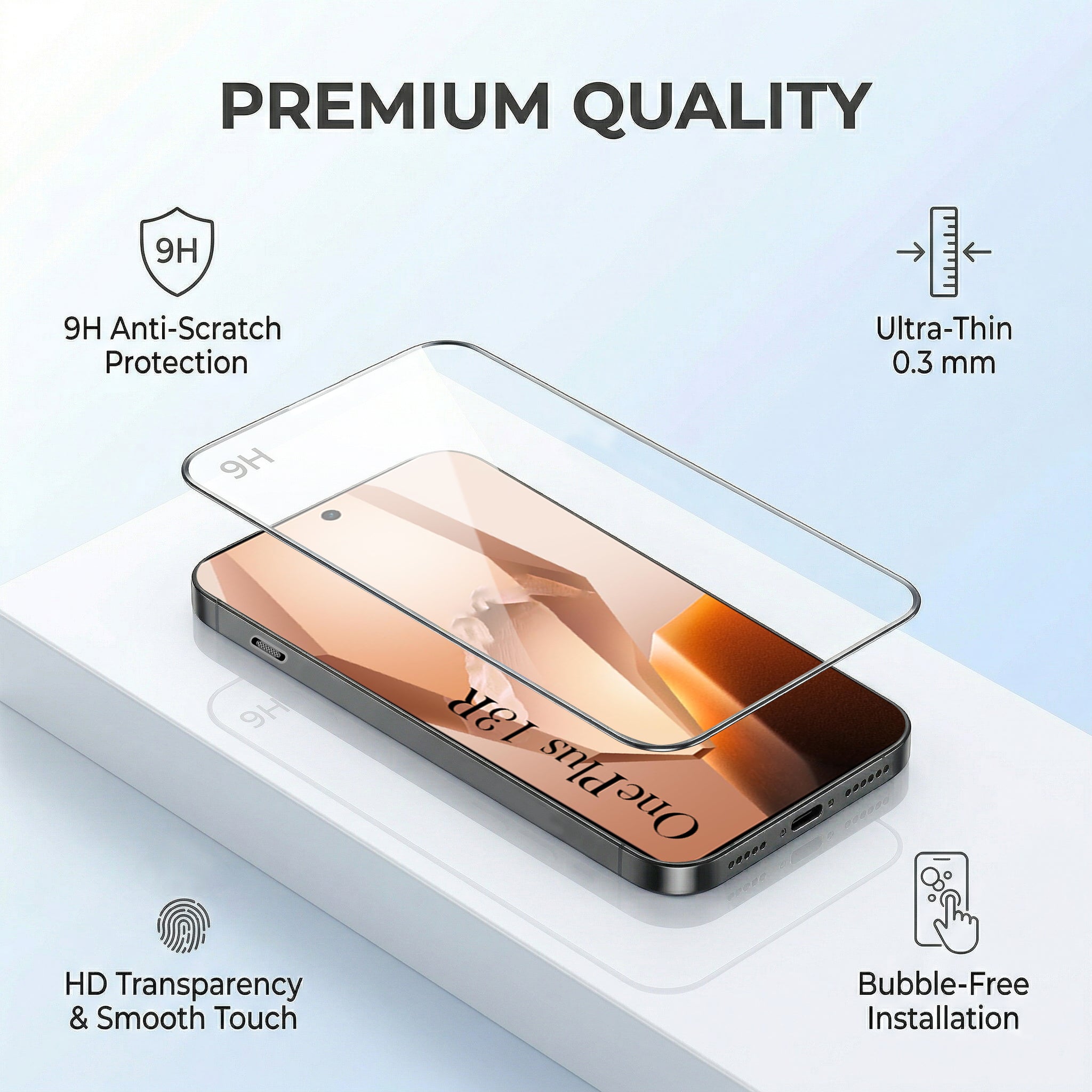 For OnePlus 13R 5G Combo with Back Cover and 9H Tempered Glass (Lifetime Anti-Yellow | Sleek Hard Crystal | Oleophobic Coating Screen Glass)