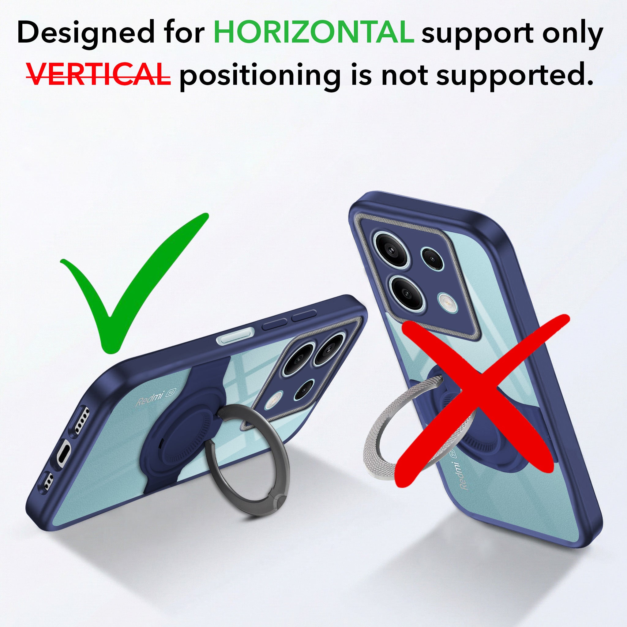 For Xiaomi Redmi Note 13 5G Back Cover Case with stand (Built-in Ring Holder Kickstand | Lifetime Anti Yellow | Camera Protection)
