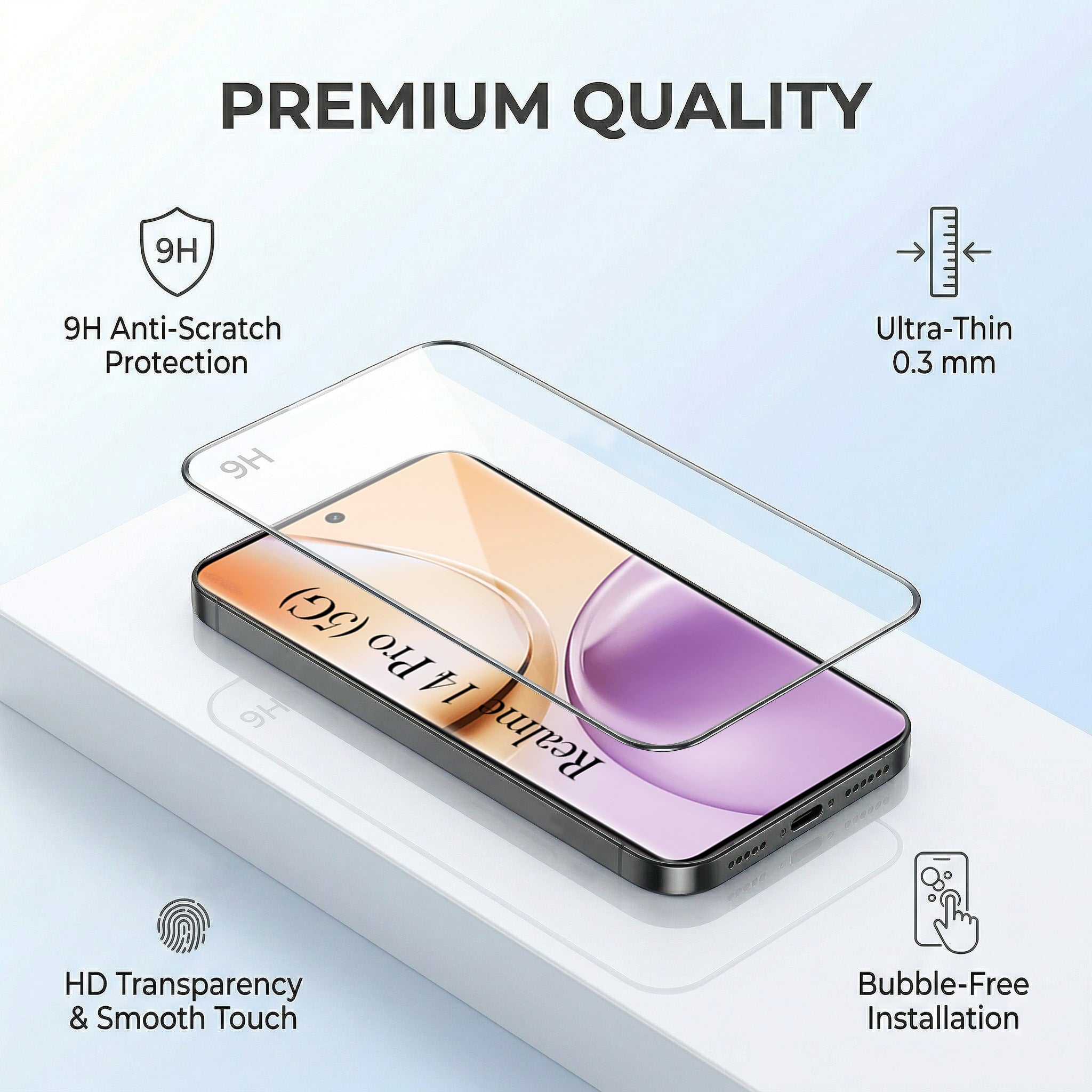 For Realme 14 Pro Combo with Back Cover and 9H Tempered Glass (Lifetime Anti-Yellow | Sleek Hard Crystal | Oleophobic Coating Screen Glass)