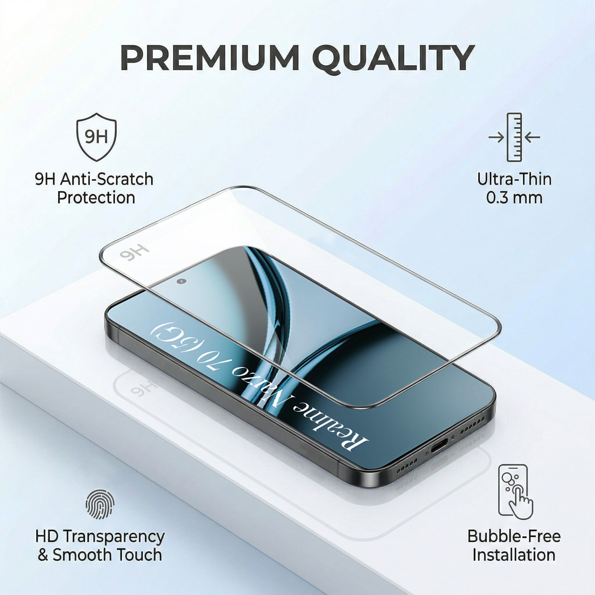For Realme Narzo 70 5G Combo with Back Cover and 9H Tempered Glass (Liquid Silicone | Camera Protection | Oleophobic Coating Screen Glass)