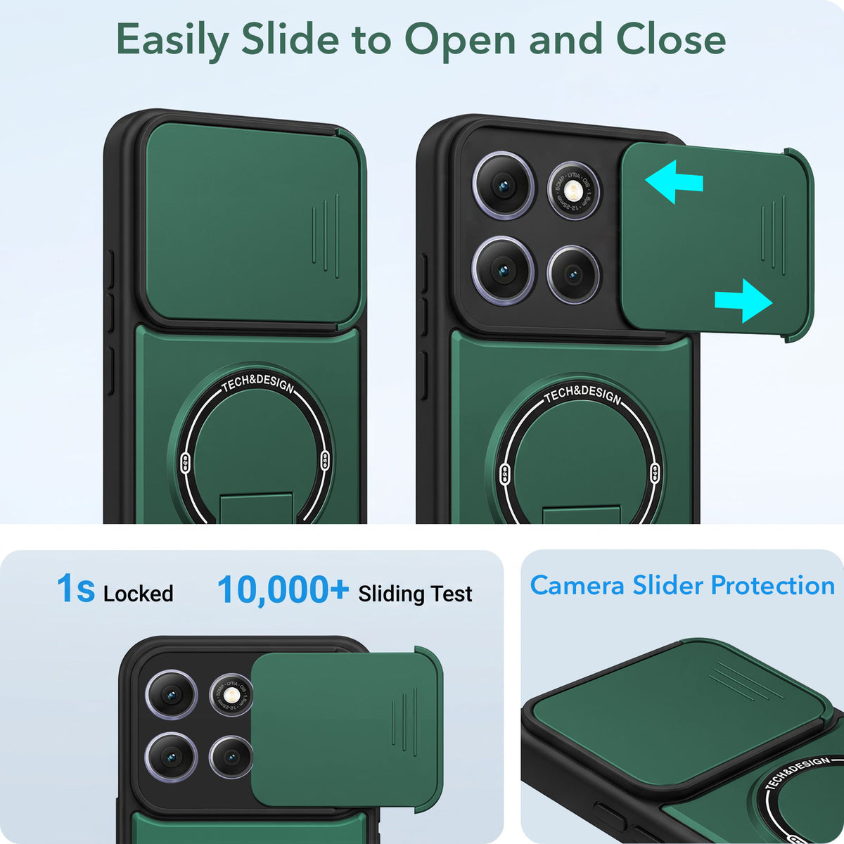 For Motorola Moto G86 Power Back Case Cover Metallic (Hybrid Armor Kickstand | Sliding Shutter Camera Protection | MagSafe Compatible)