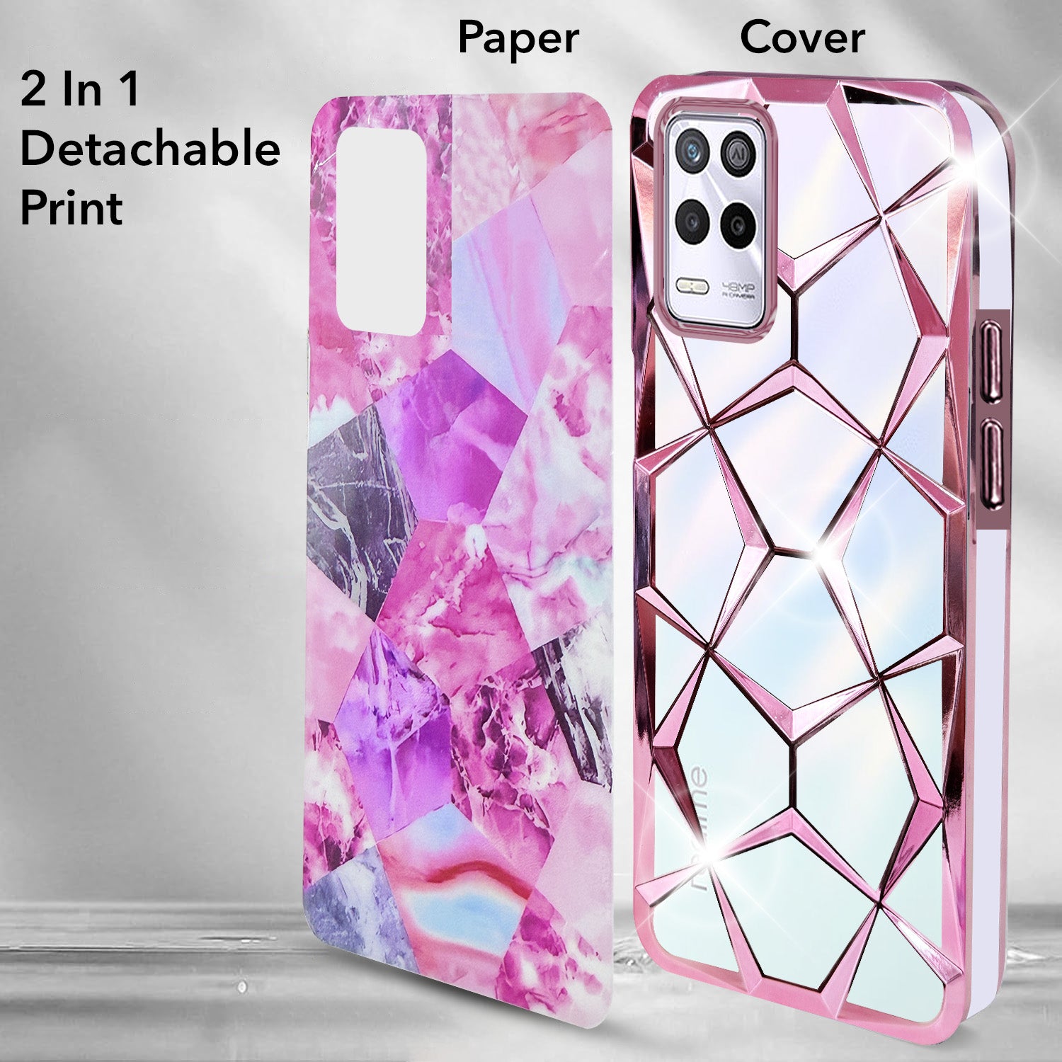 For Realme 9 5G Back Cover Case ( Dual Design Glitter Sparkle and Detachable Diamond Print Case | Soft and Flexible)