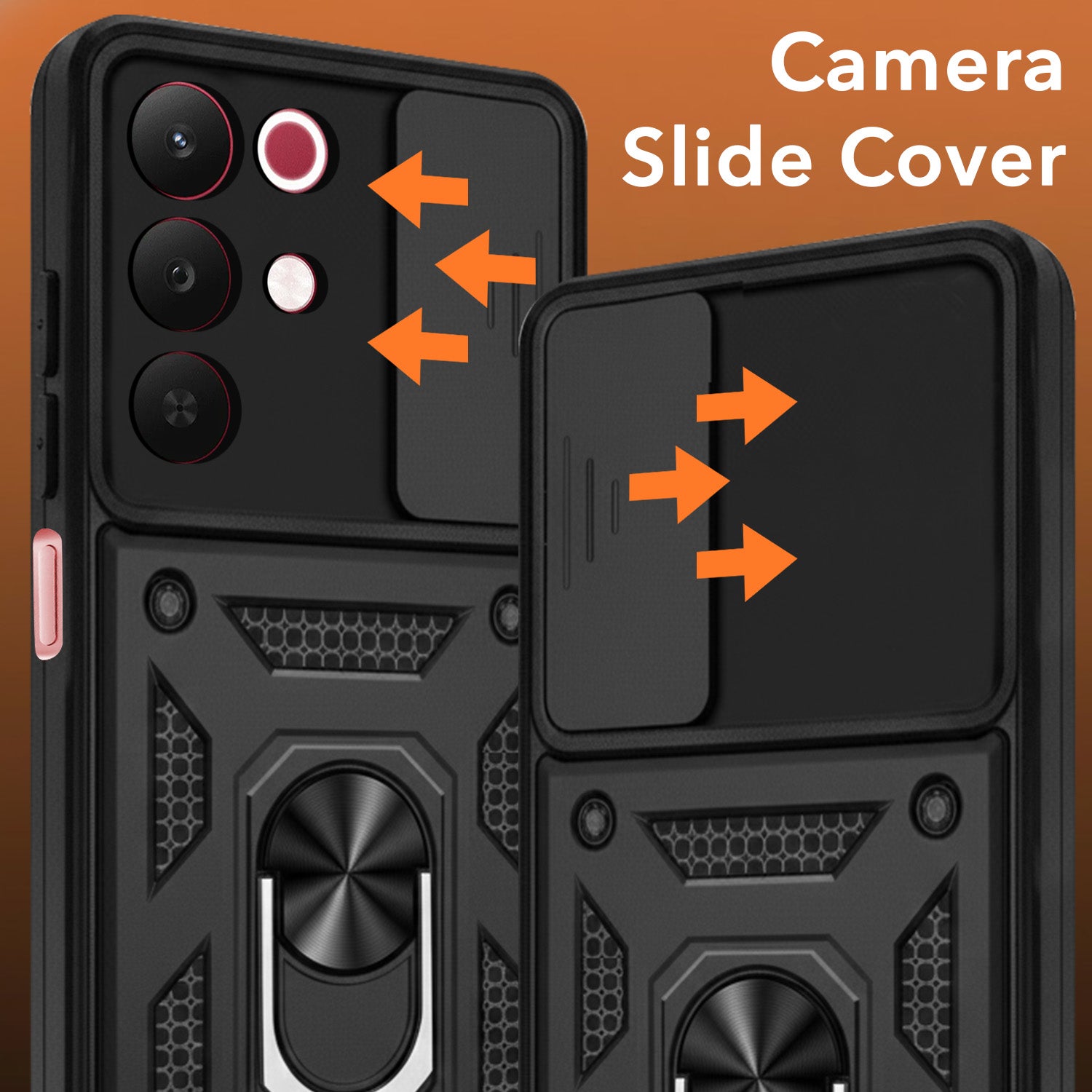 For Realme 15X Back Cover Case Hybrid Armor (Sliding Shutter Camera Protection | Polycarbonate |Ring Holder Kickstand)