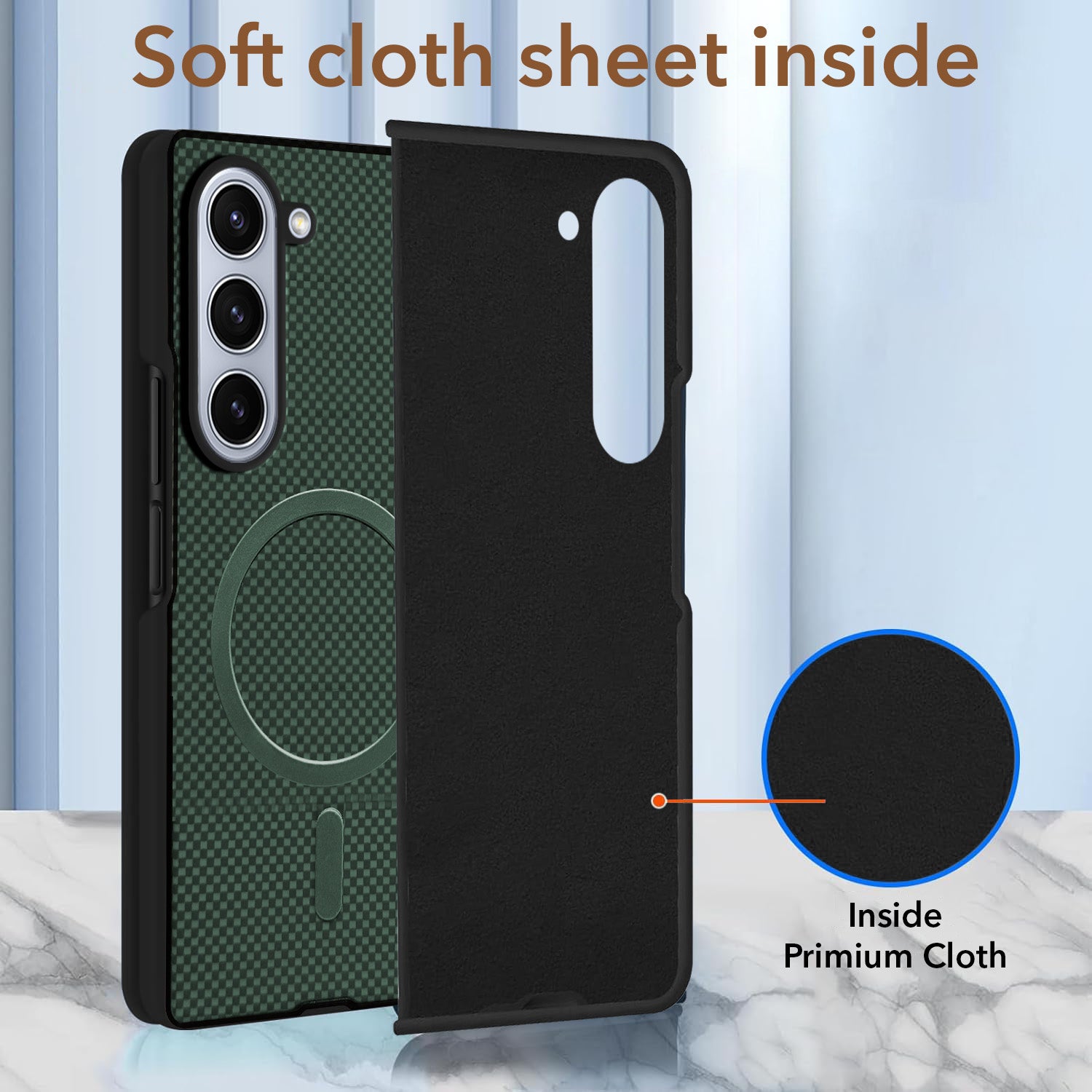 For Samsung Galaxy Z Fold 5 5G Back Case Cover (MagSafe Wireless Charging Compatible | Hexa Leather Finish | Inside Microfiber Cloth)