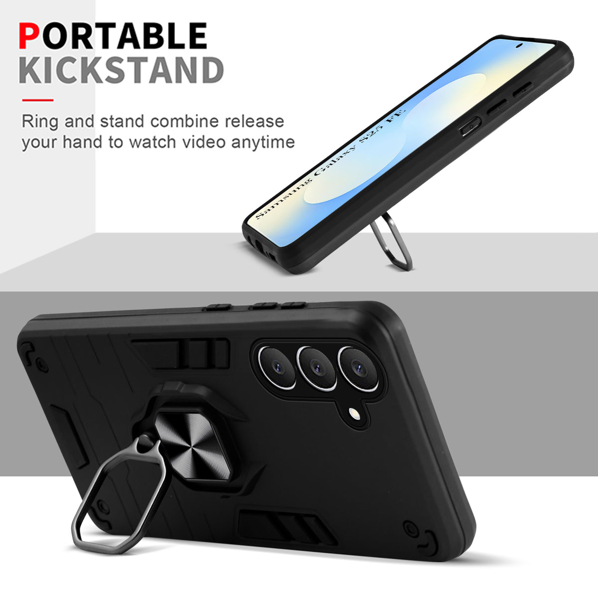For Samsung Galaxy S25 FE Back Cover Case Hybrid Armor (Shockproof Dual Layer Polycarbonate |Ring Holder Kickstand)