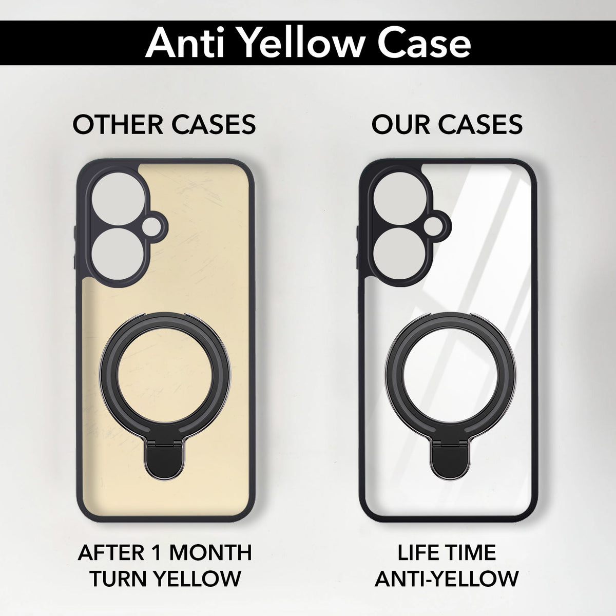 For Vivo Y27 Back Cover Case (Kick Stand Ring Holder | Life time Anti Yellow | Camera Protection)