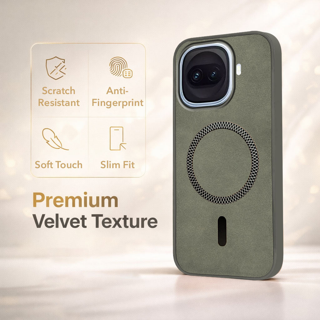 For Vivo iQOO 15R 5G Back Cover Case Leather Finish (MagSafe Compatible Wireless Charging | Soft Touch | Camera Bump Protection)