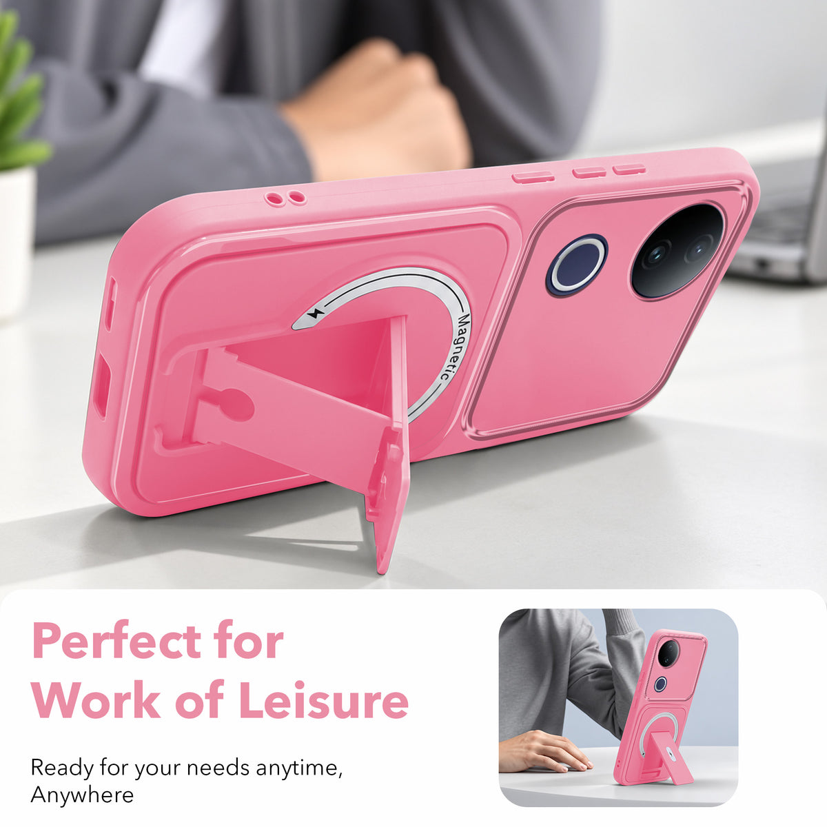 For Vivo T4R Back Case Cover Metallic (Hybrid Armor Kickstand | MagSafe Compatible | Camera Protection Shockproof)
