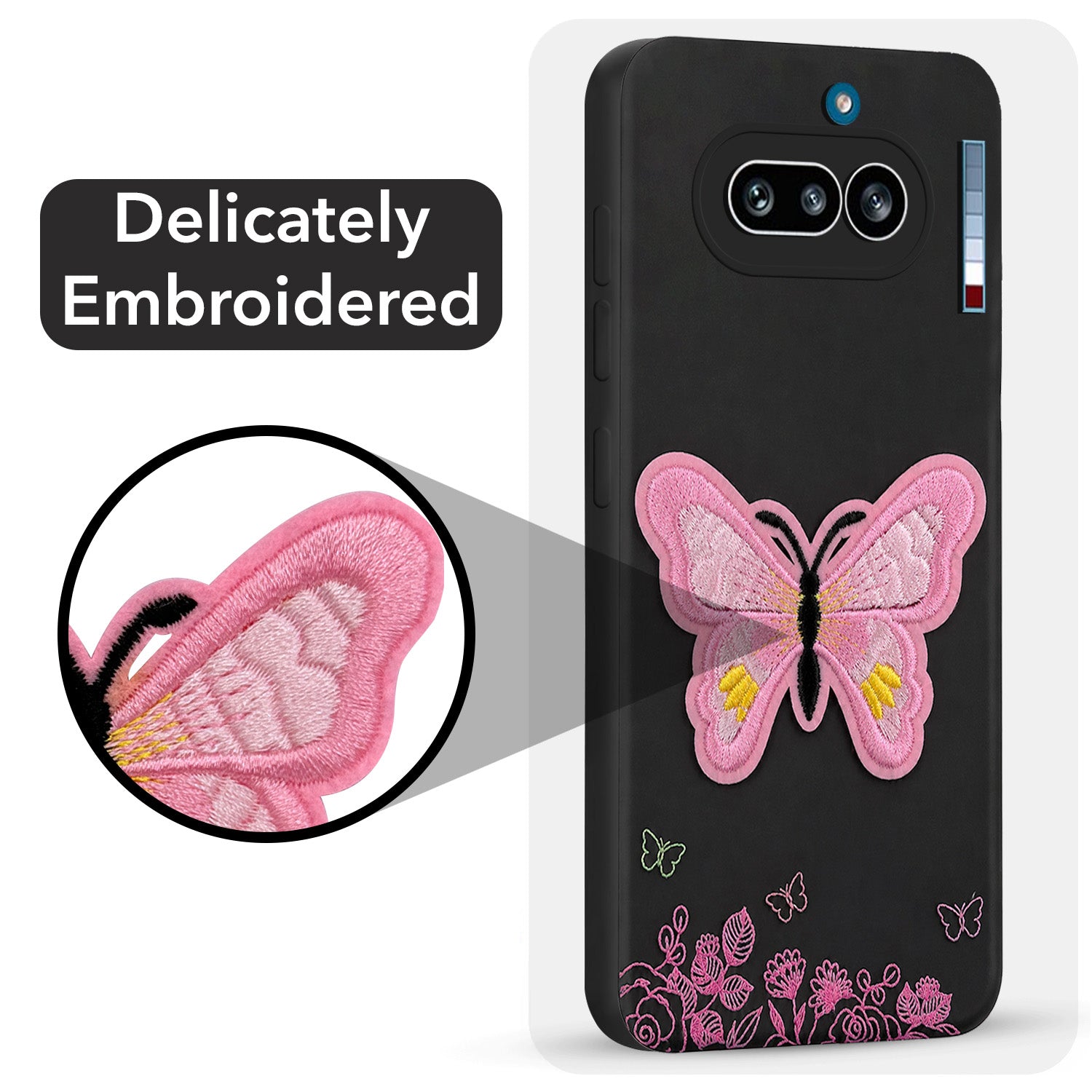 For Nothing Phone 4A 5G Back Cover Case (Soft Butterfly Embroidery | Women Teen Girls | Camera Protection| Matte Silicone)