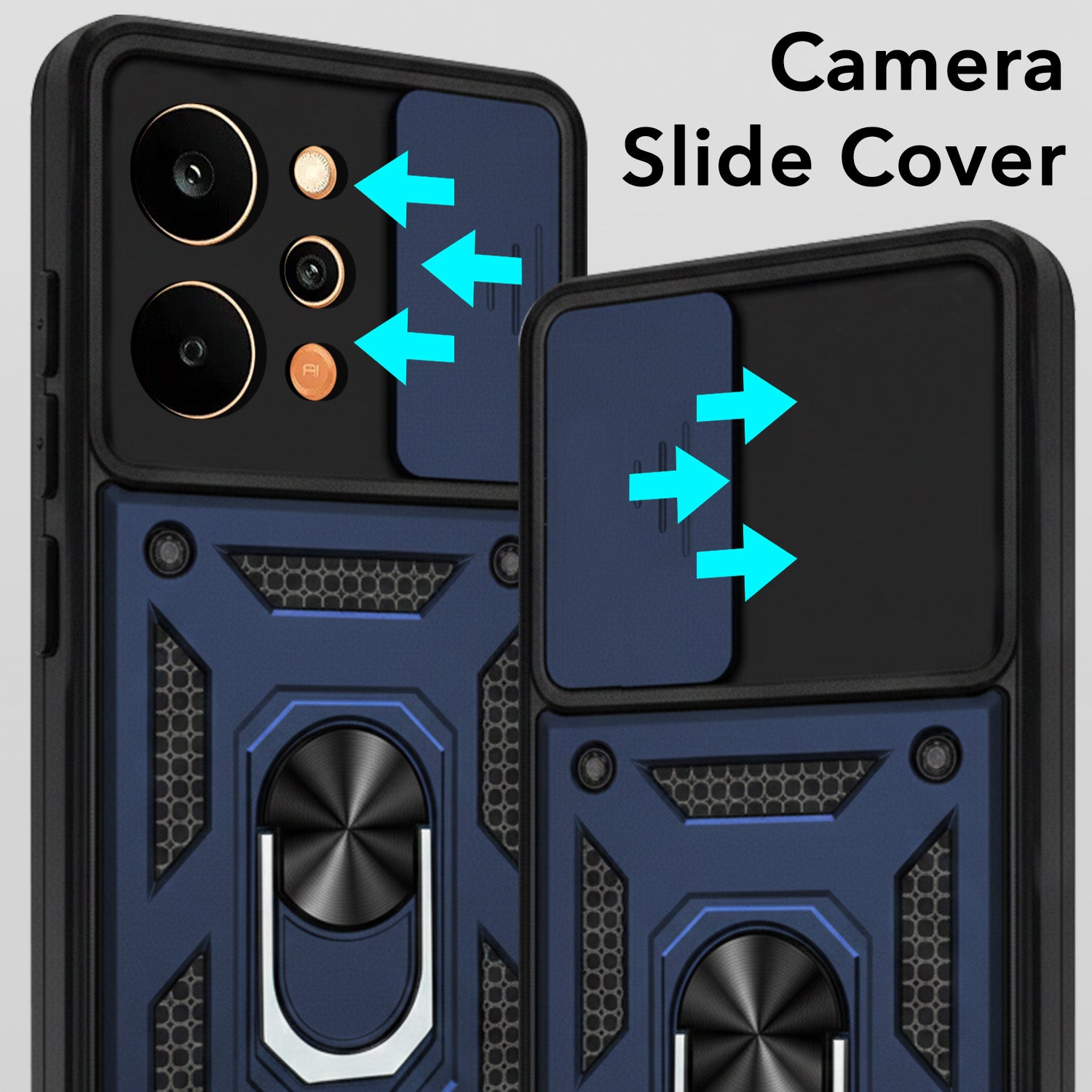 For Realme P4 Power 5G | Realme Narzo Power Back Cover Case Hybrid Armor (Sliding Shutter Camera Protection | Polycarbonate |Ring Holder Kickstand)