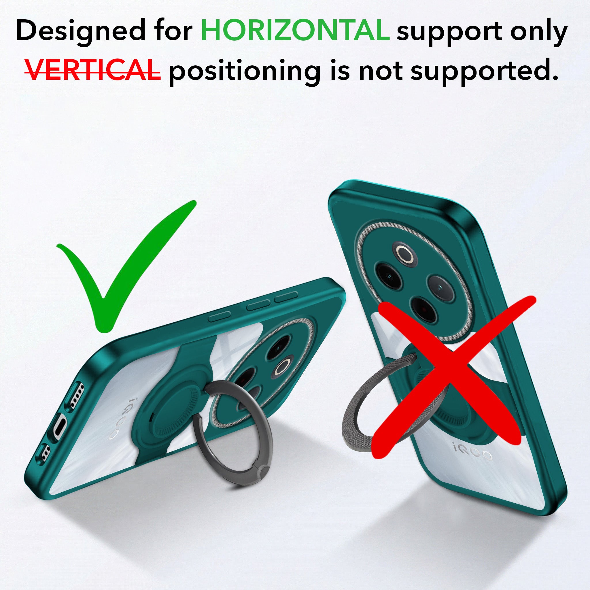 For Vivo iQOO Z10 Back Cover Case with stand (Built-in Ring Holder Kickstand | Lifetime Anti Yellow | Camera Protection)