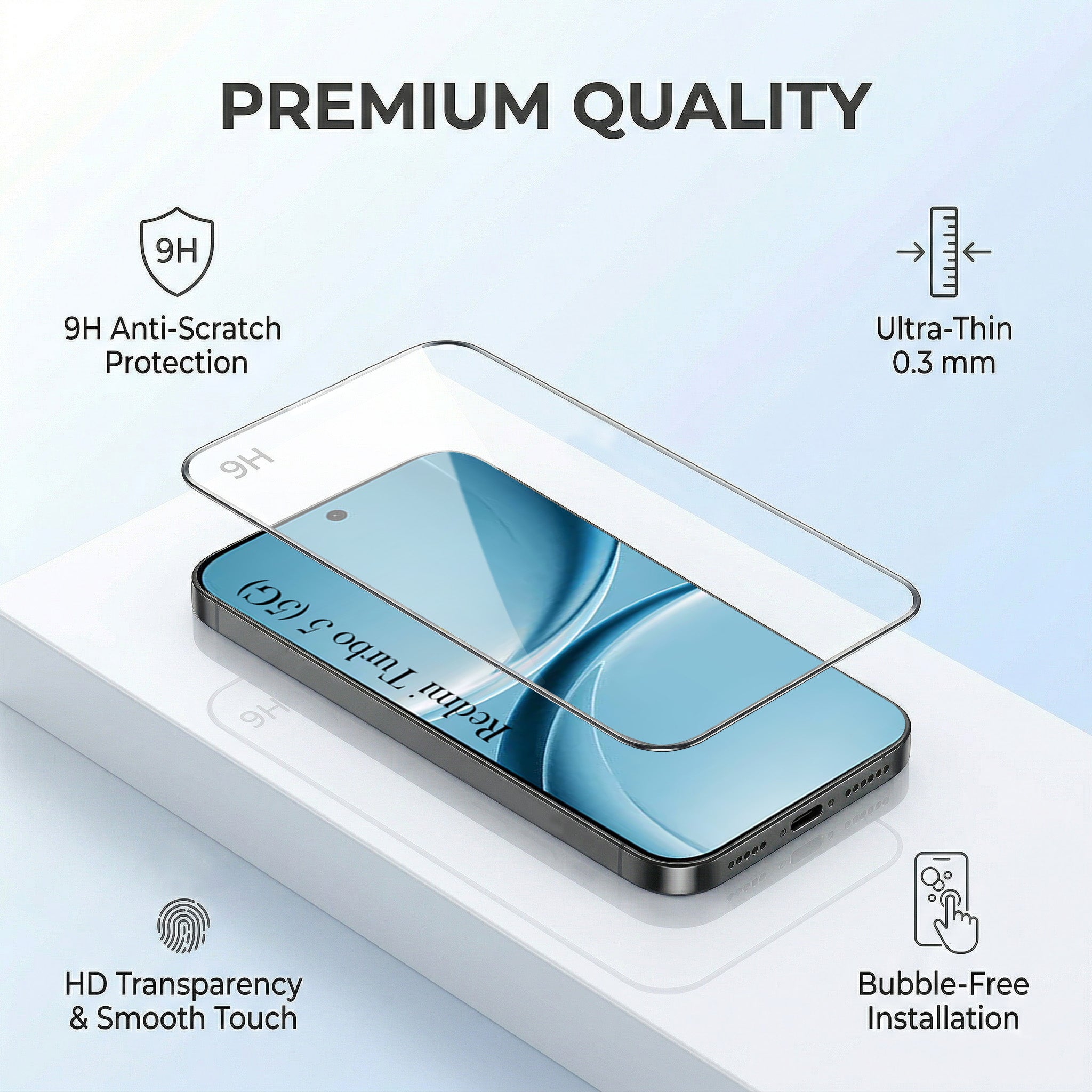 For Redmi Turbo 5 Combo with Back Cover and 9H Tempered Glass (Lifetime Anti-Yellow | Sleek Hard Crystal | Oleophobic Coating Screen Glass)